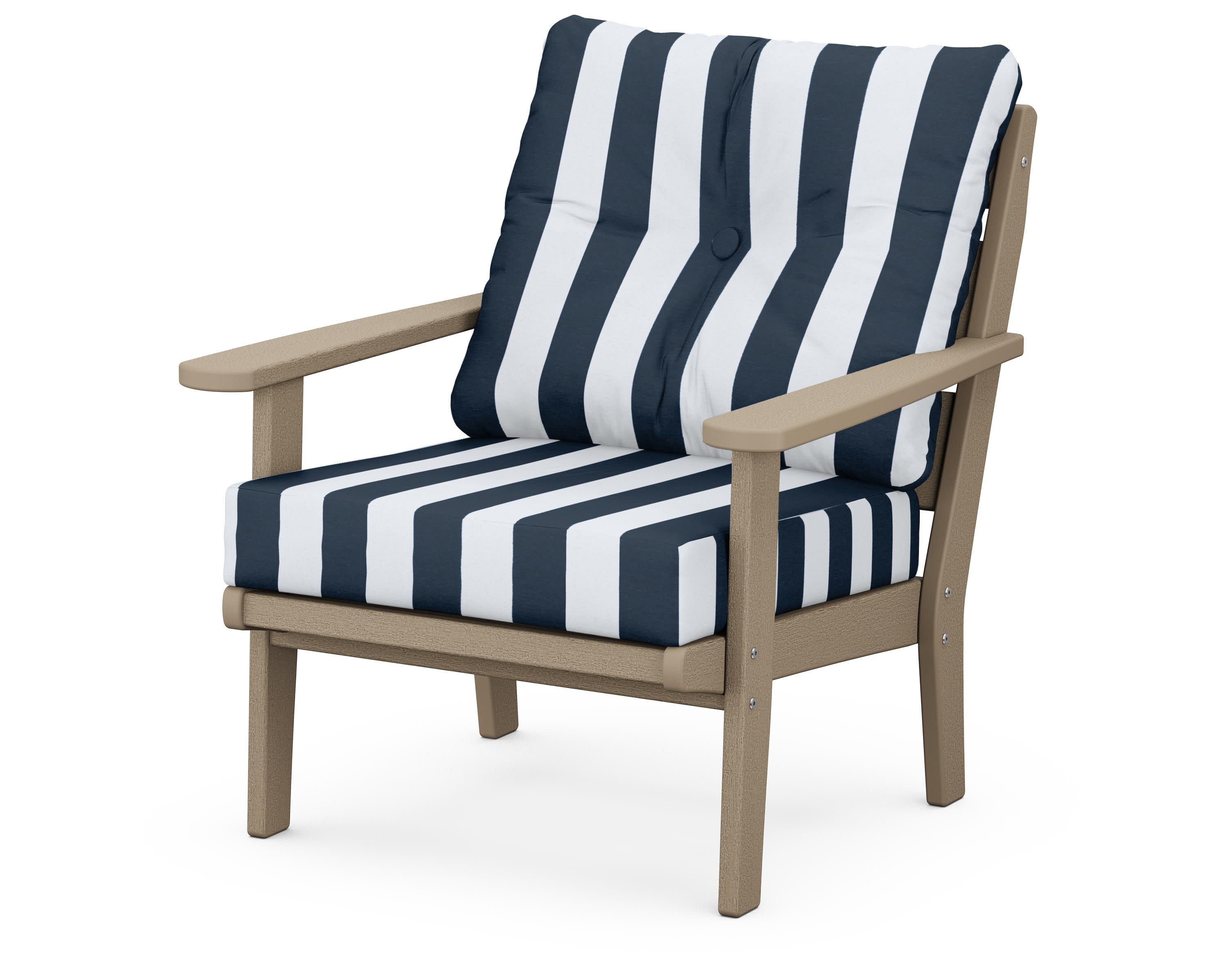 Lakeside Deep Seating Chair in Vintage Sahara / Cabana Stripe Marine Indigo