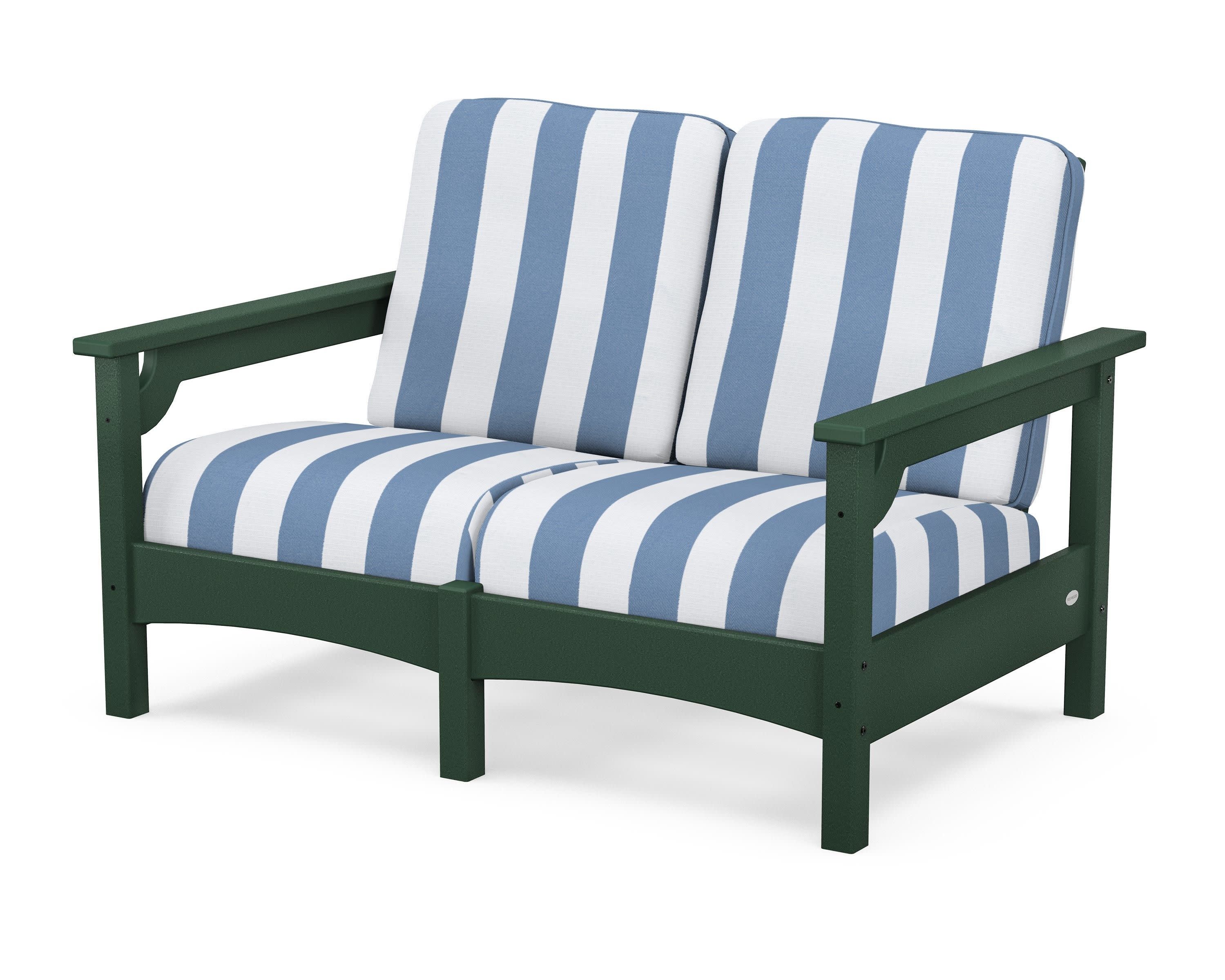 Club Loveseat in Green / Cabana Stripe Sky Blue