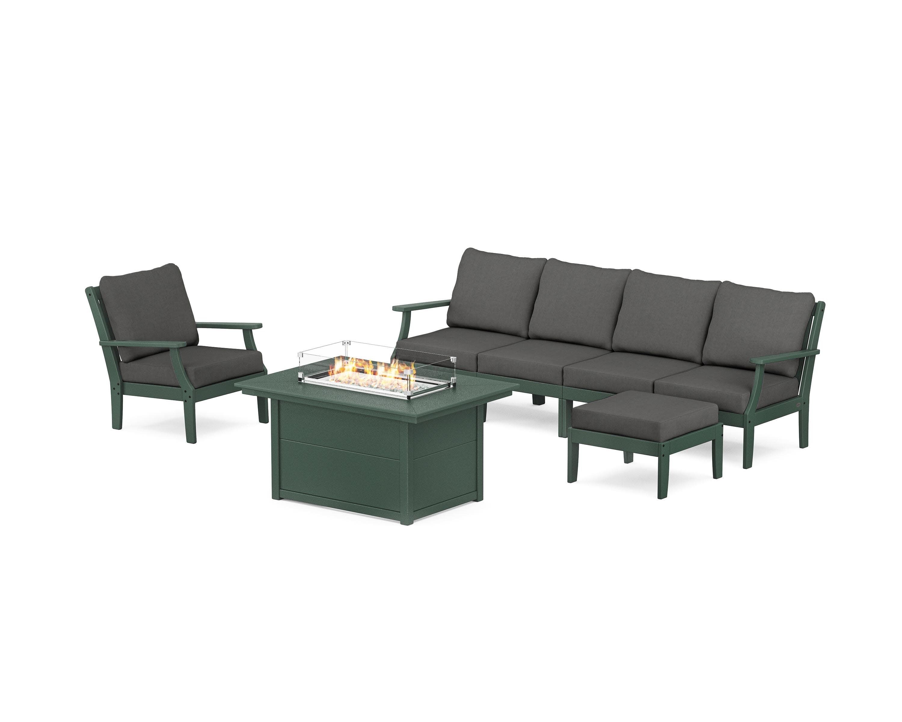 Braxton Sectional Lounge and Fire Pit Set in Green / Spectrum Carbon