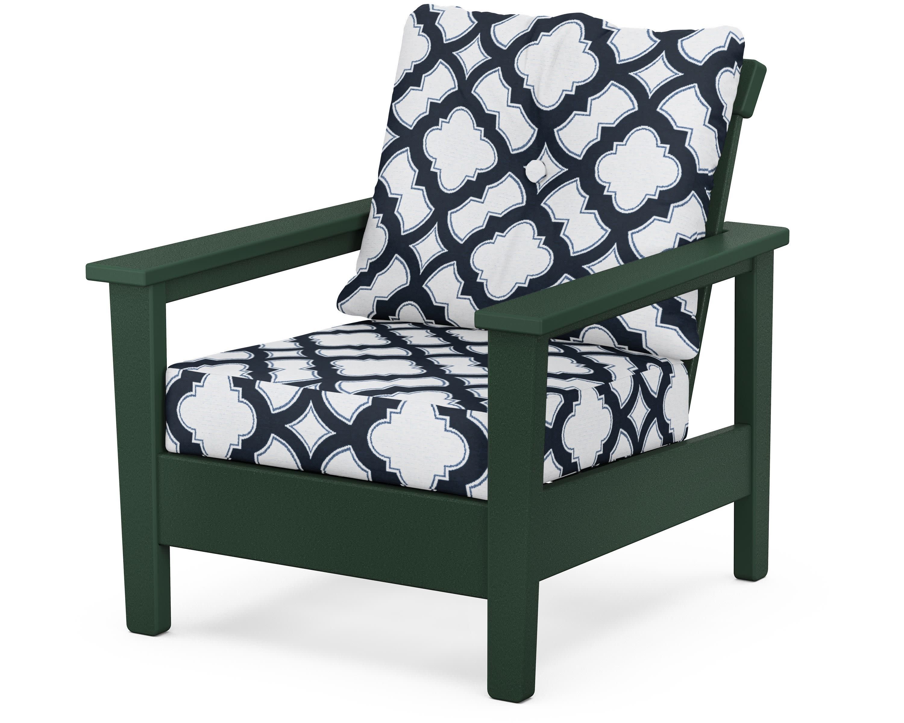 Prescott Deep Seating Chair in Green / Trellis Marine Indigo
