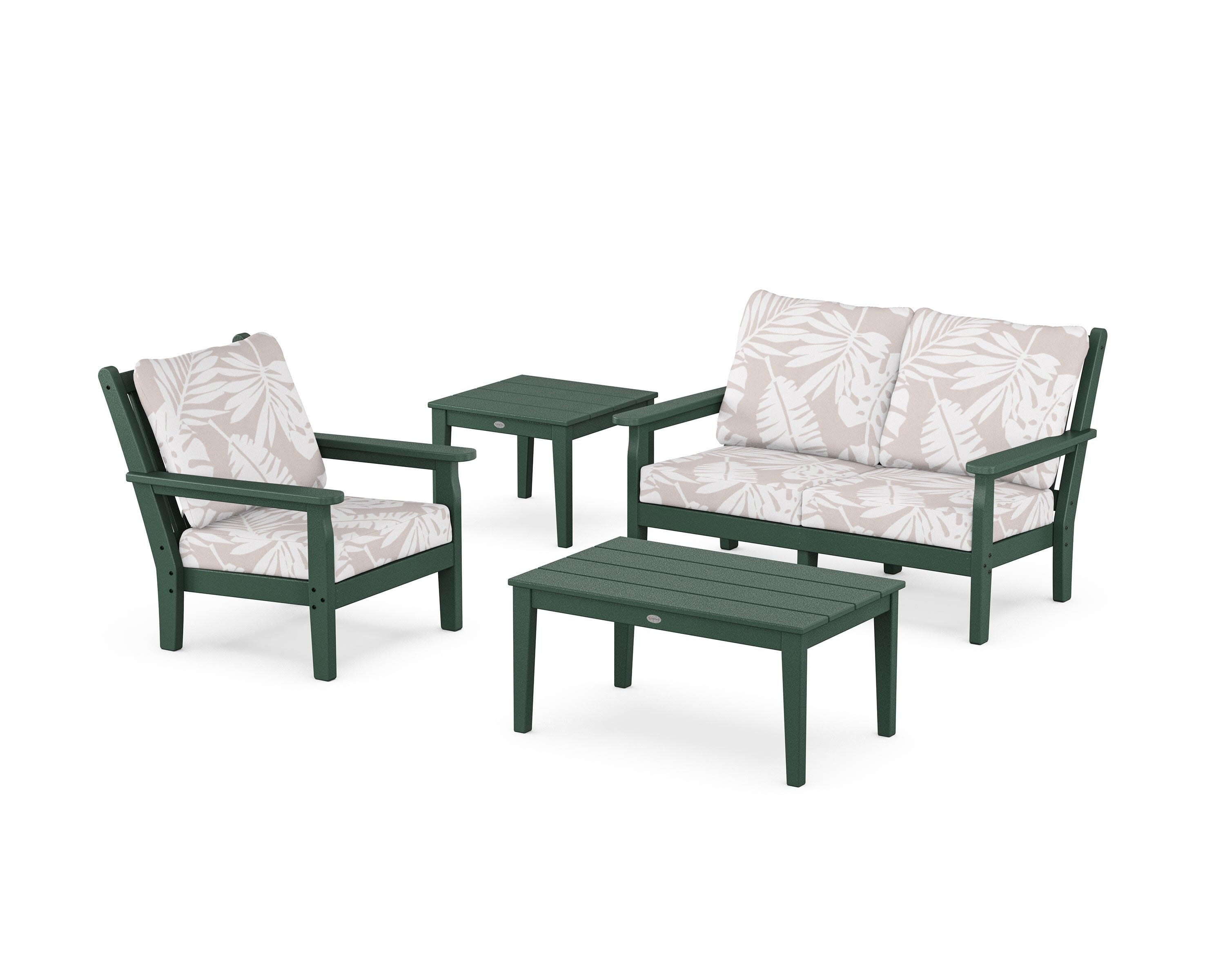 Chippendale 4-Piece Deep Seating Set in Green / Leaf Dune Burlap