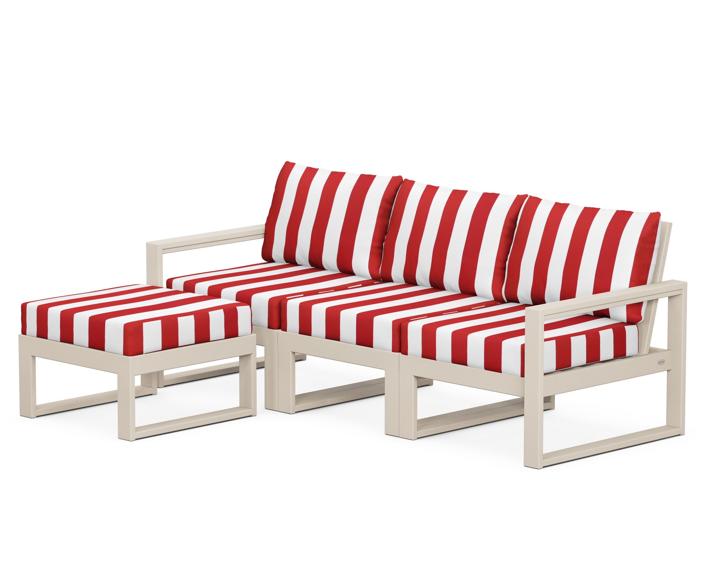 EDGE 4-Piece Modular Deep Seating Set with Ottoman in Sand / Cabana Stripe Crimson