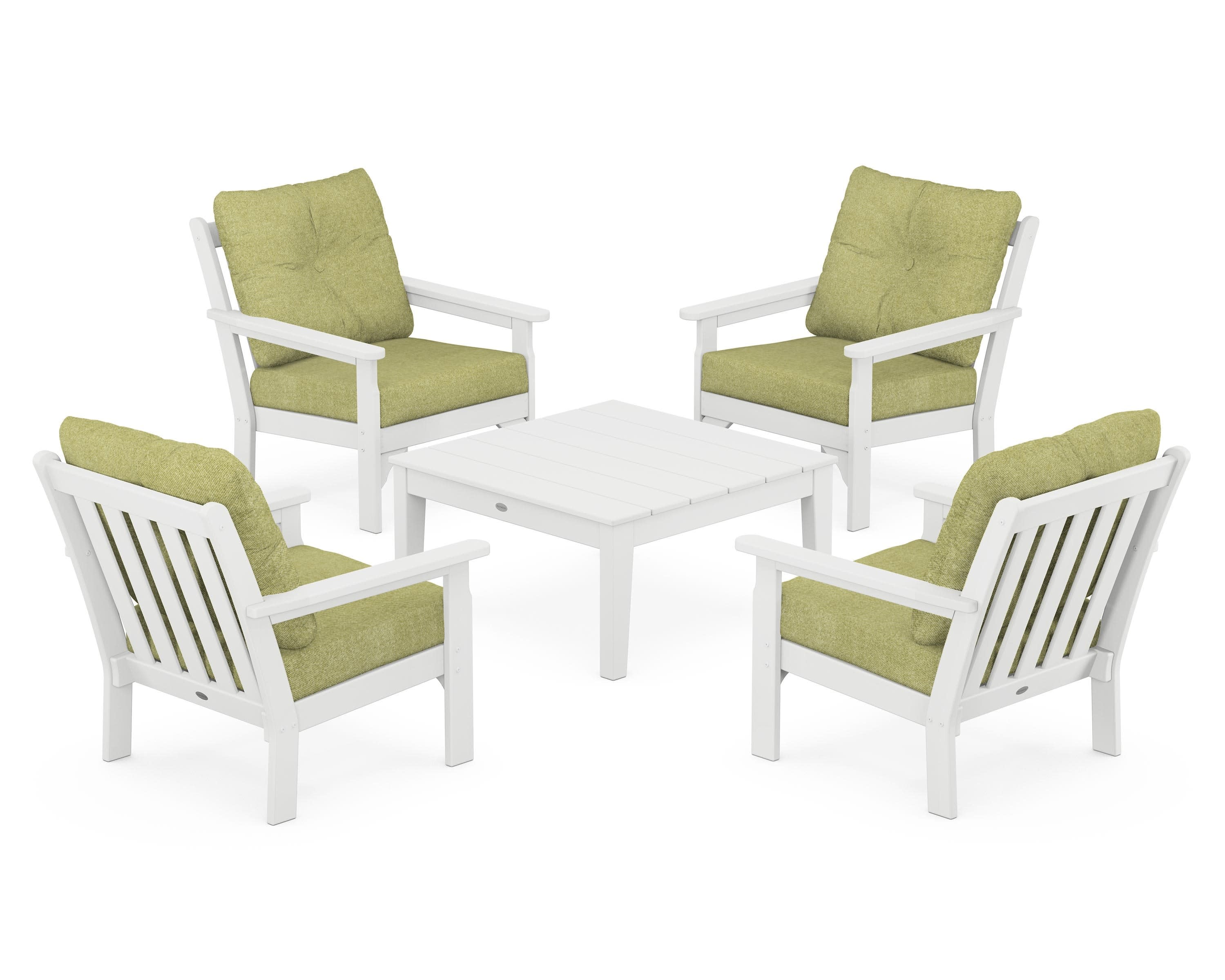 Vineyard 5-Piece Deep Seating Conversation Set in White / Chartreuse Boucle