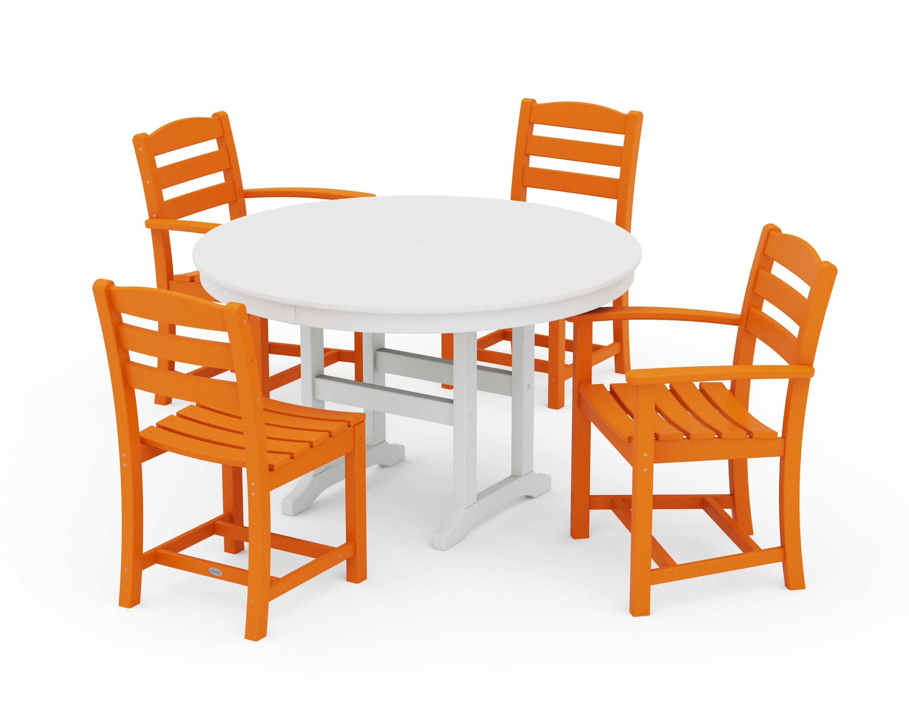 La Casa Caf 5-Piece Round Farmhouse Dining Set in Tangerine / White
