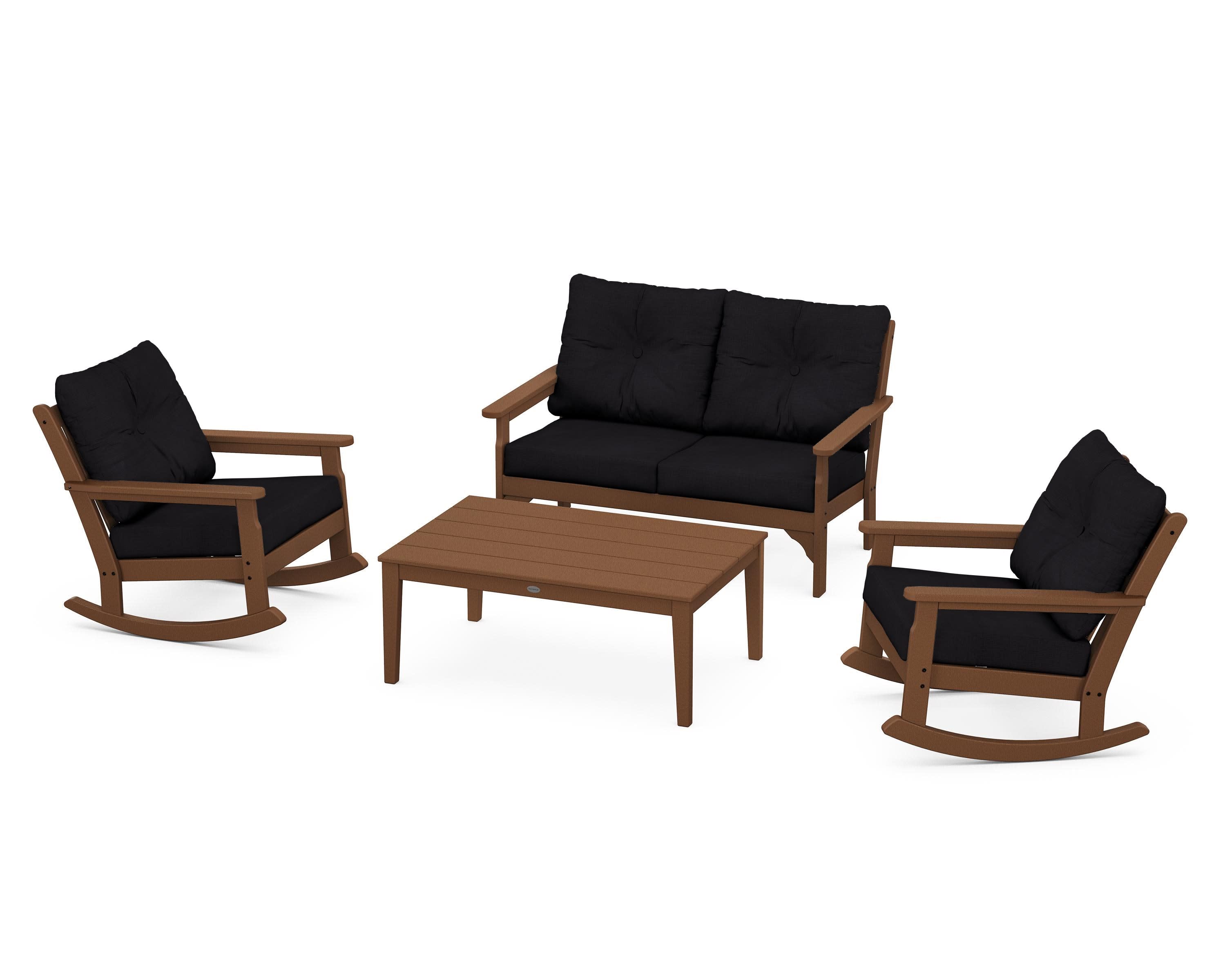 Vineyard 4-Piece Deep Seating Rocking Chair Set in Teak / Midnight Linen