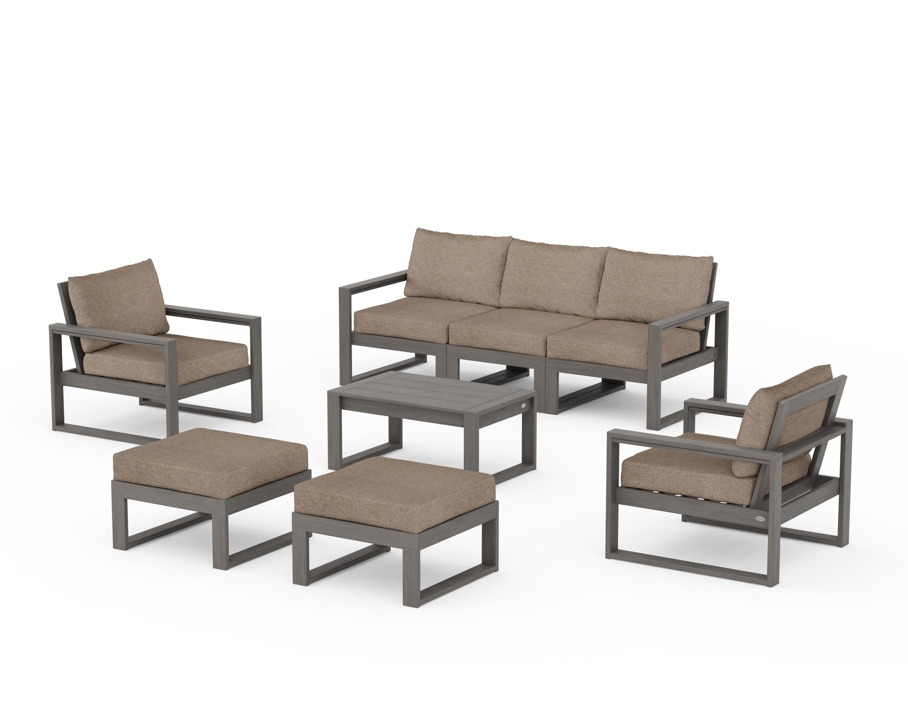 EDGE Sectional 8-Piece Lounge Sofa Set in Driftwood / Spiced Burlap