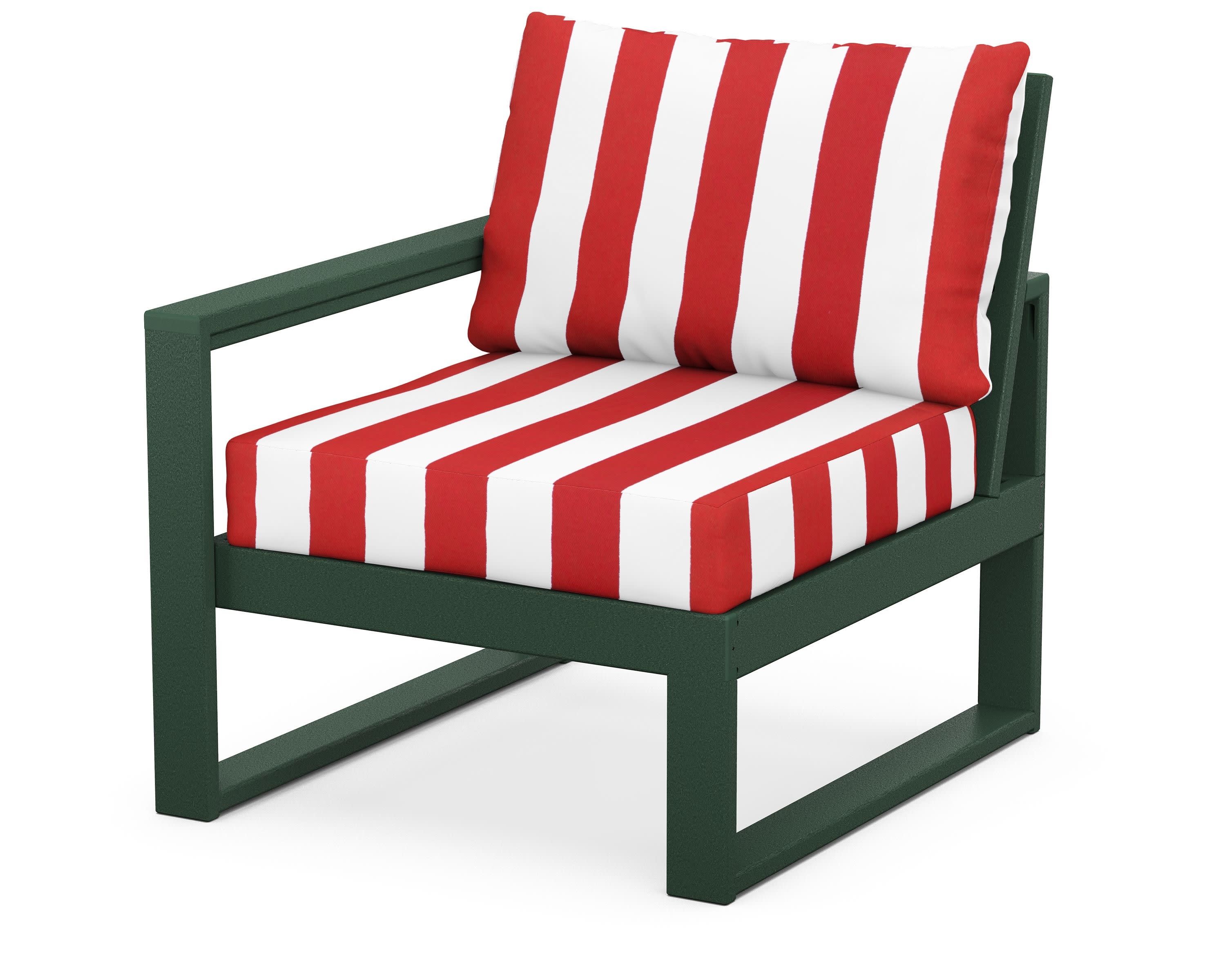 EDGE Modular Left Arm Chair in Green / Cabana Stripe Crimson