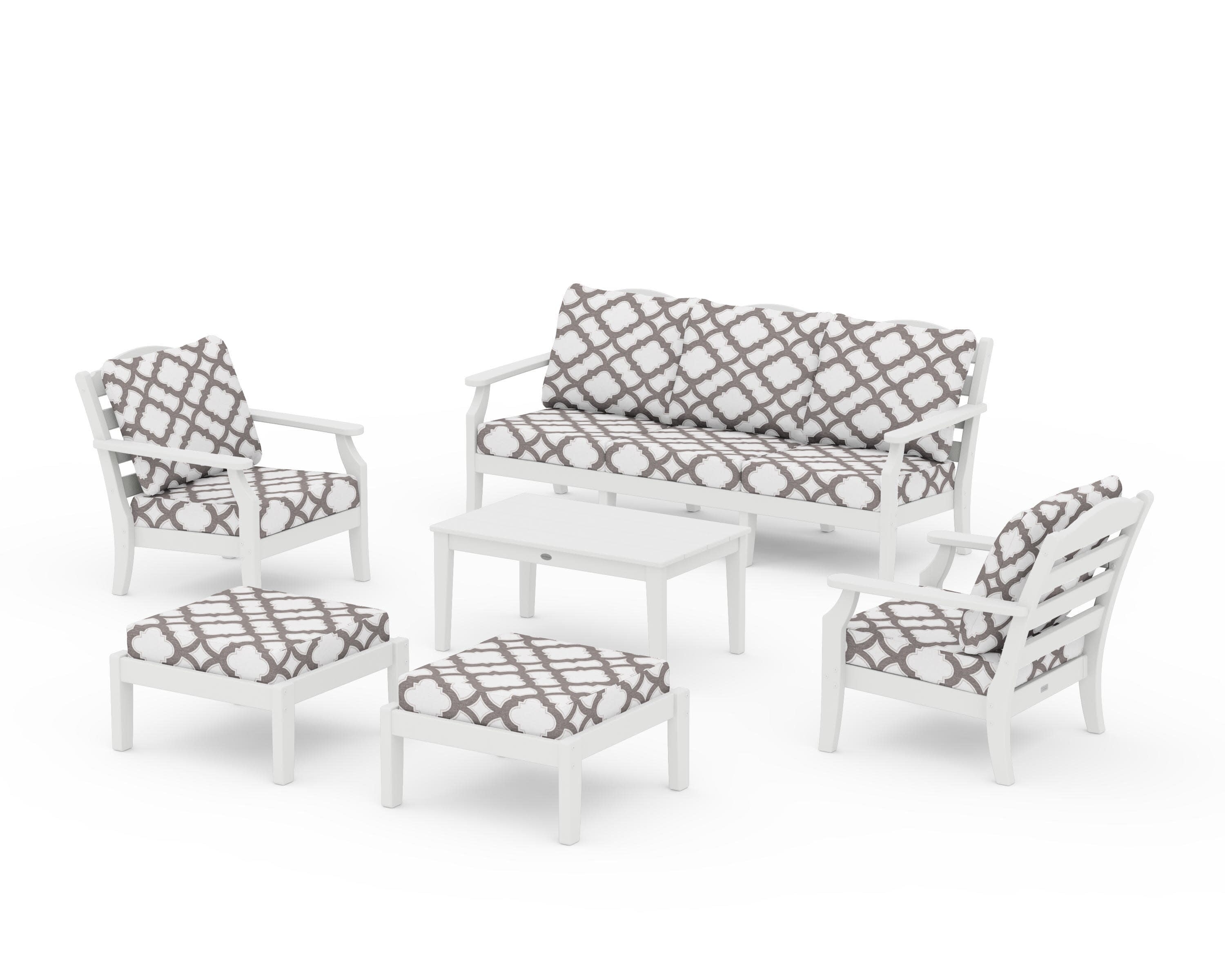 Savannah 6-Piece Lounge Sofa Set in White / Trellis Grey Mist