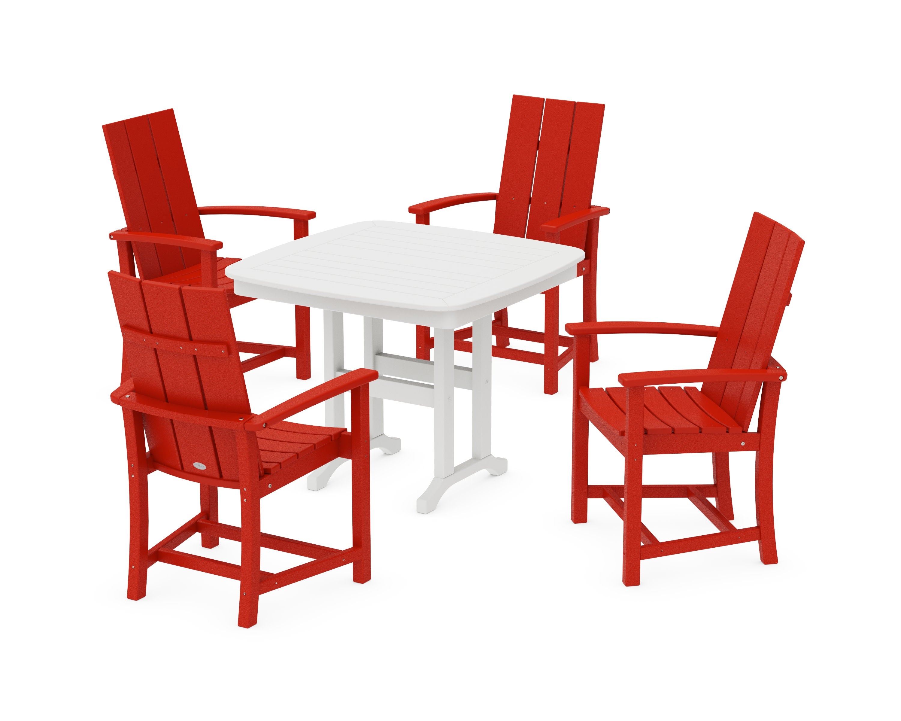 Modern Adirondack 5-Piece Dining Set in Sunset Red / White