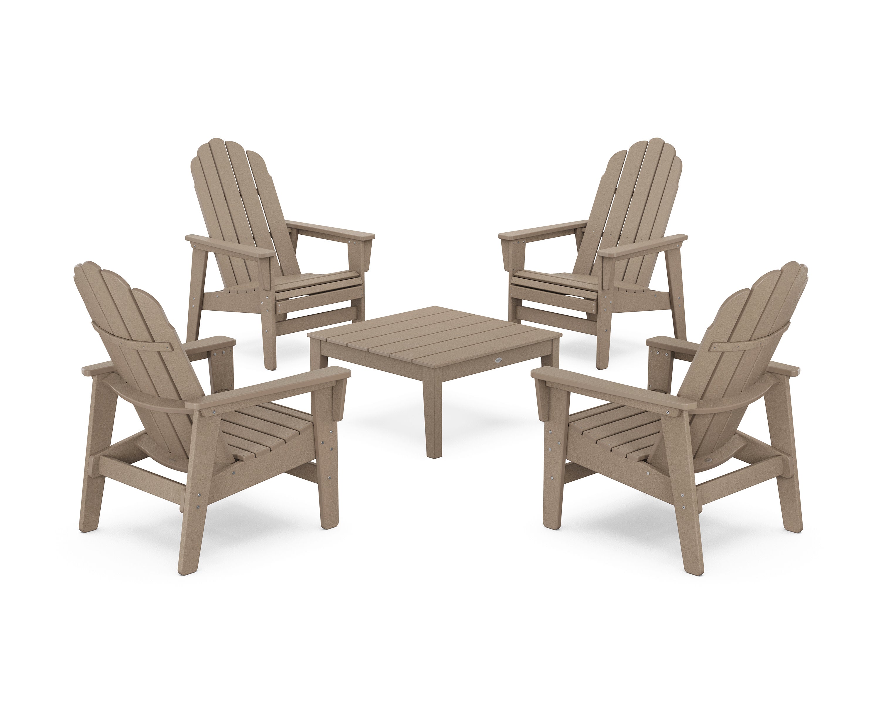 5-Piece Vineyard Grand Upright Adirondack Chair Conversation Group in Vintage Sahara