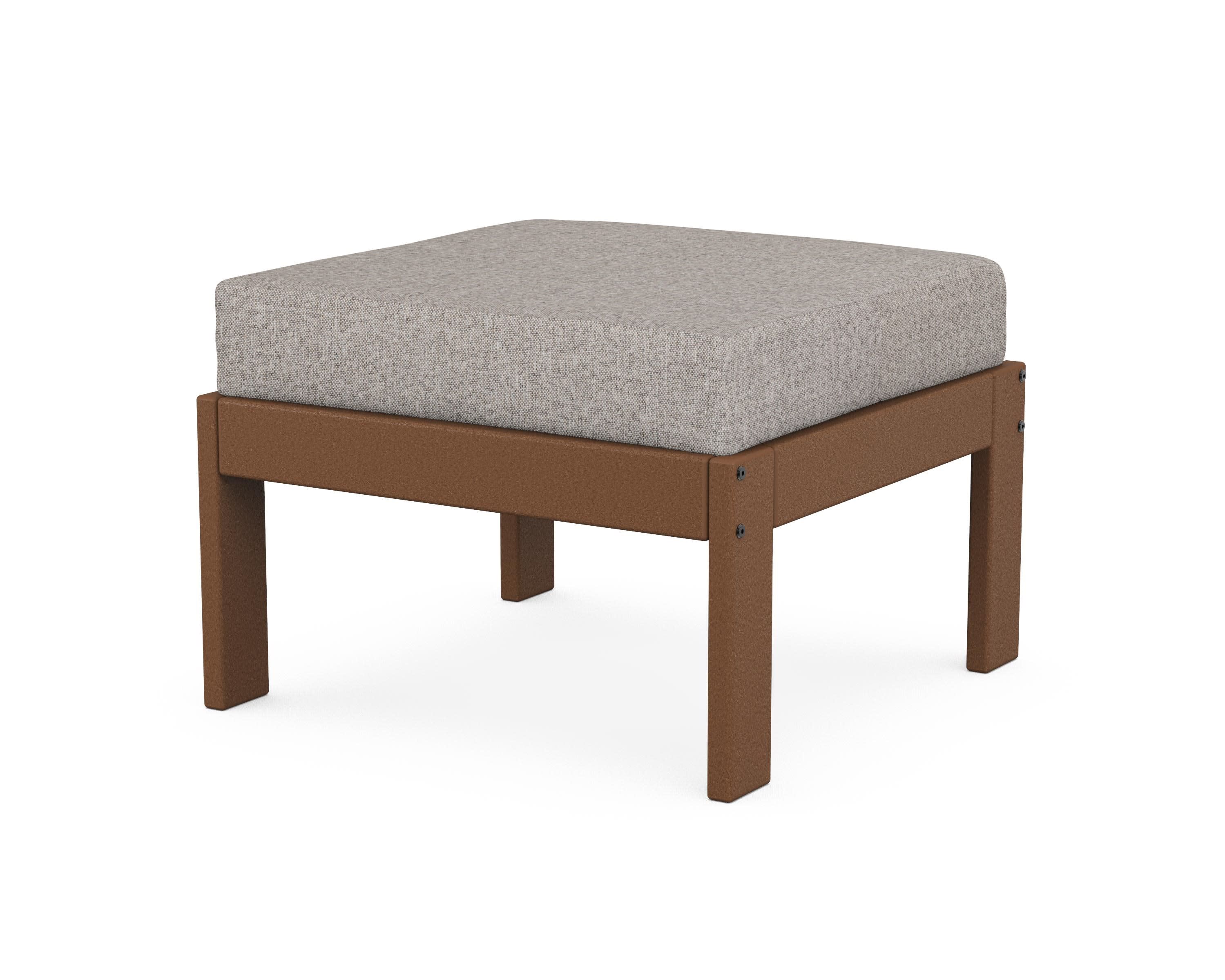 Vineyard Modular Ottoman in Teak / Weathered Tweed