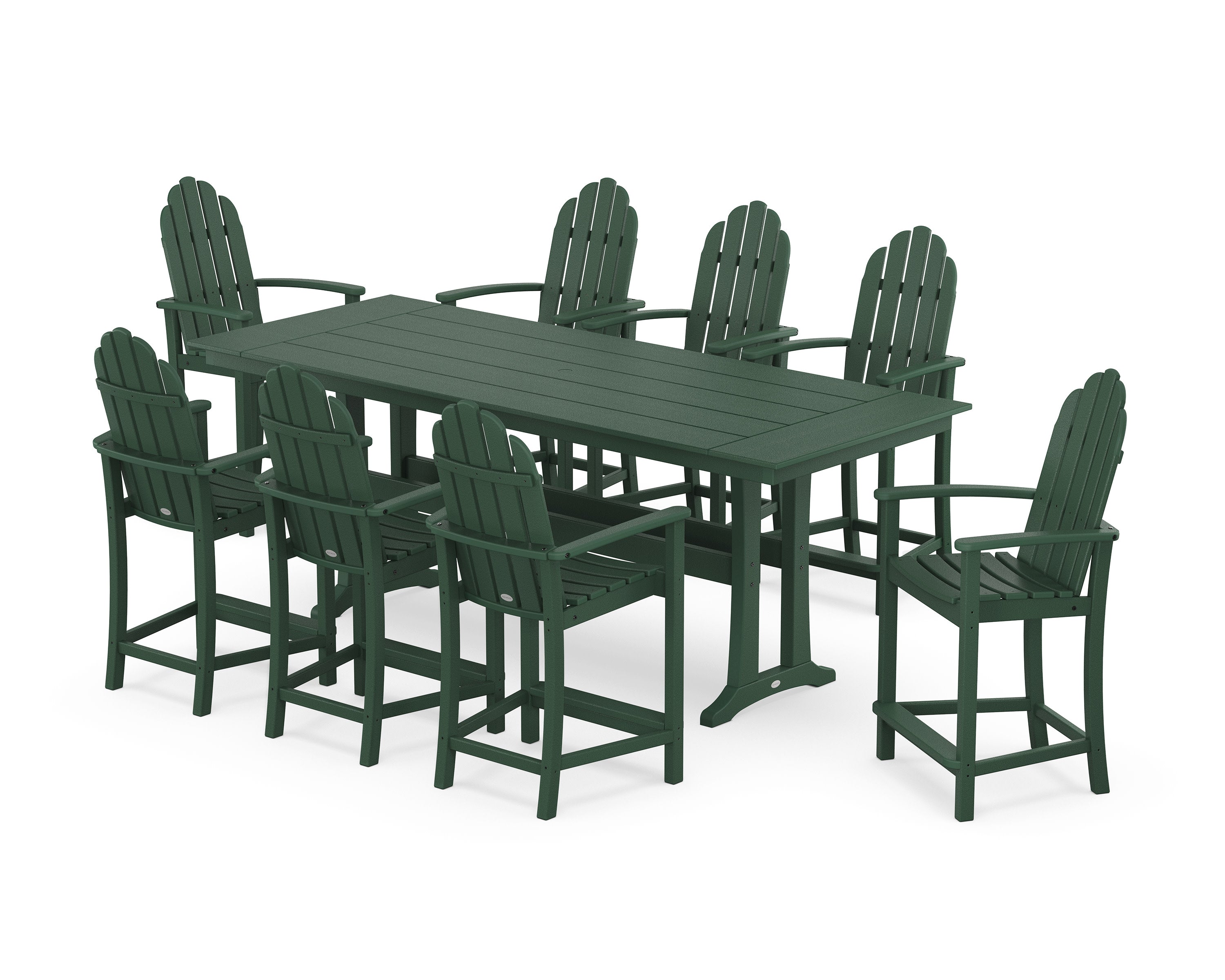 Classic Adirondack 9-Piece Farmhouse Counter Set with Trestle Legs in Green