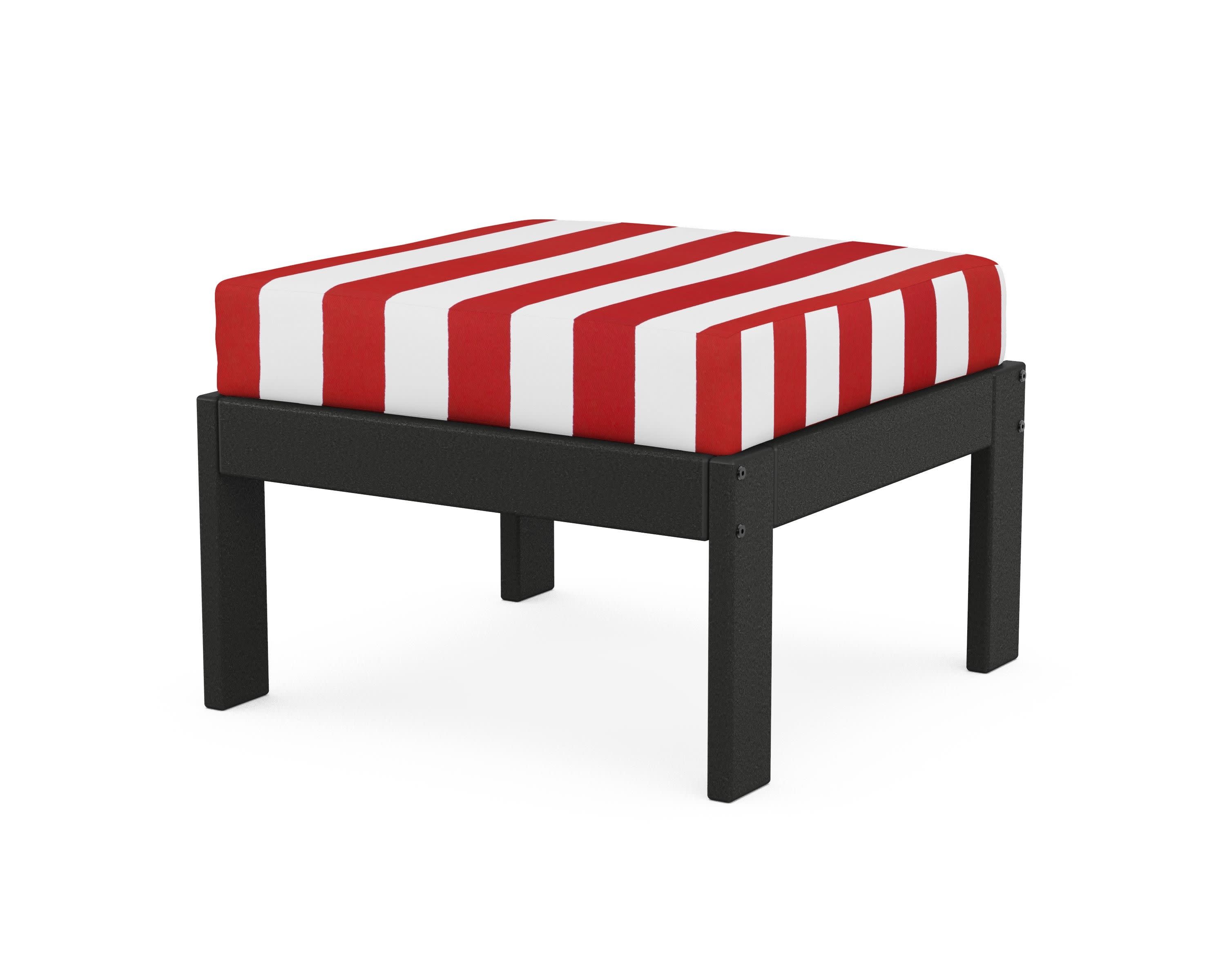 Vineyard Modular Ottoman in Black / Cabana Stripe Crimson