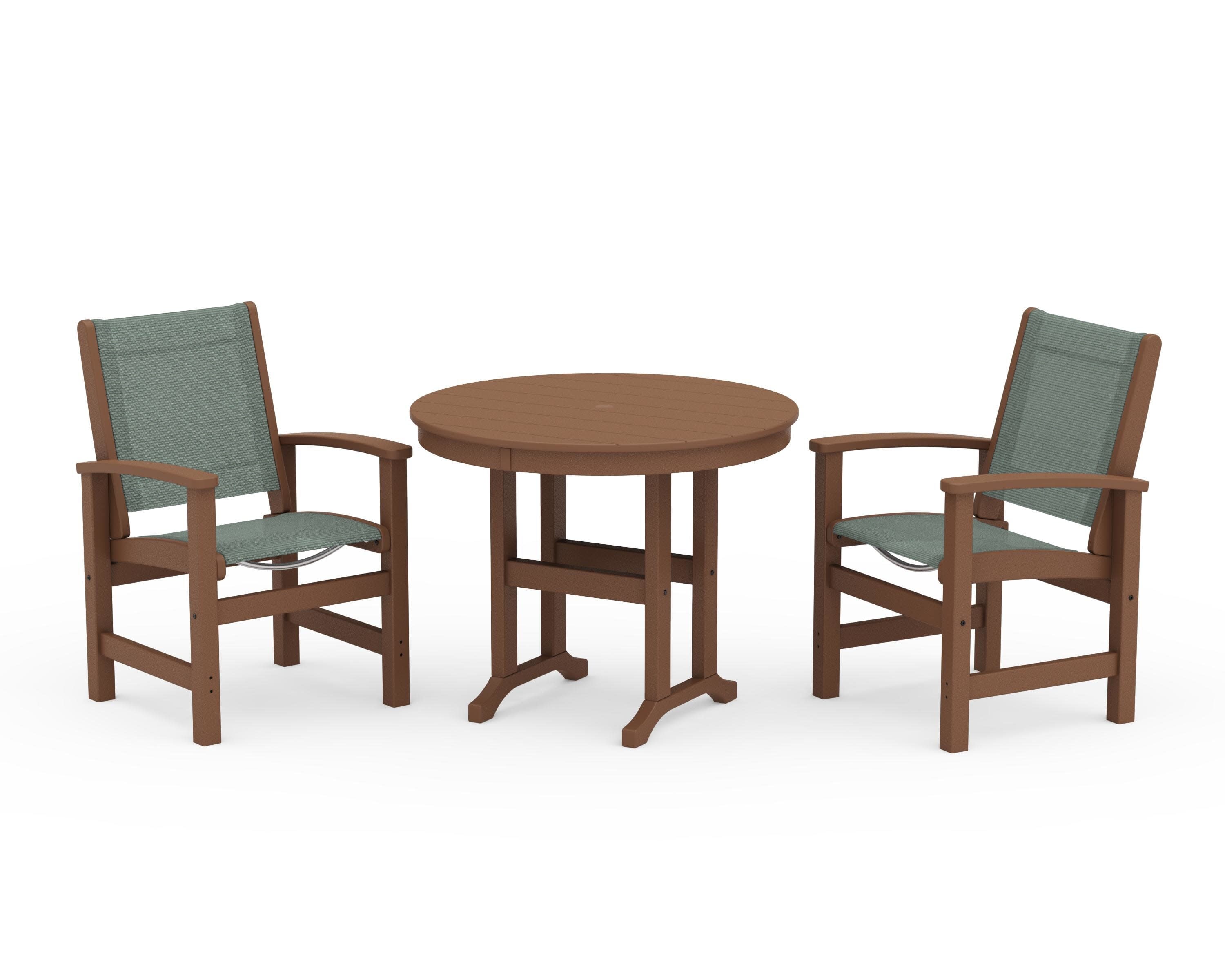 Coastal 3-Piece Round Dining Set in Teak / Dupioni Sea Mist Sling