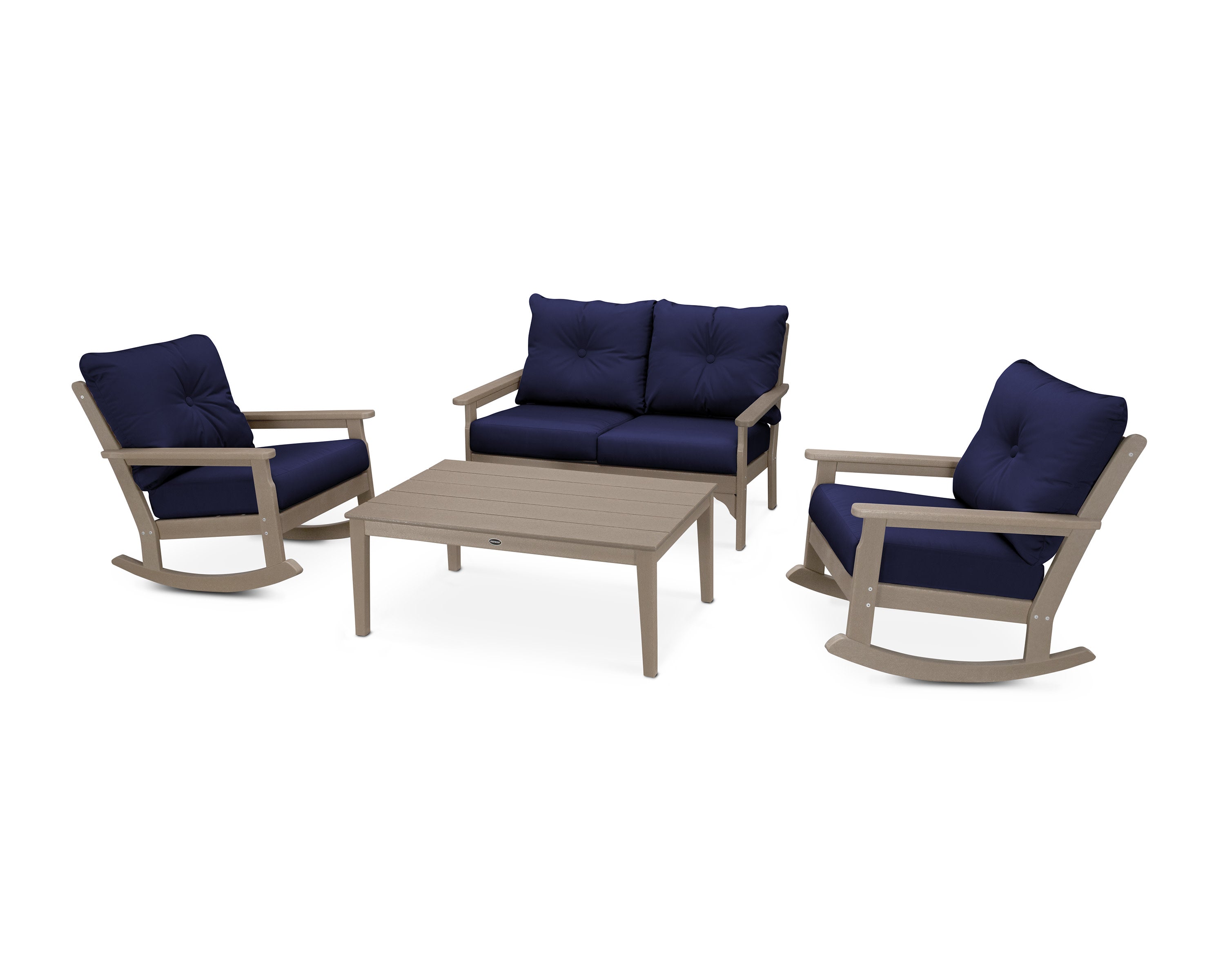 Vineyard 4-Piece Deep Seating Rocking Chair Set in Vintage Sahara / Navy