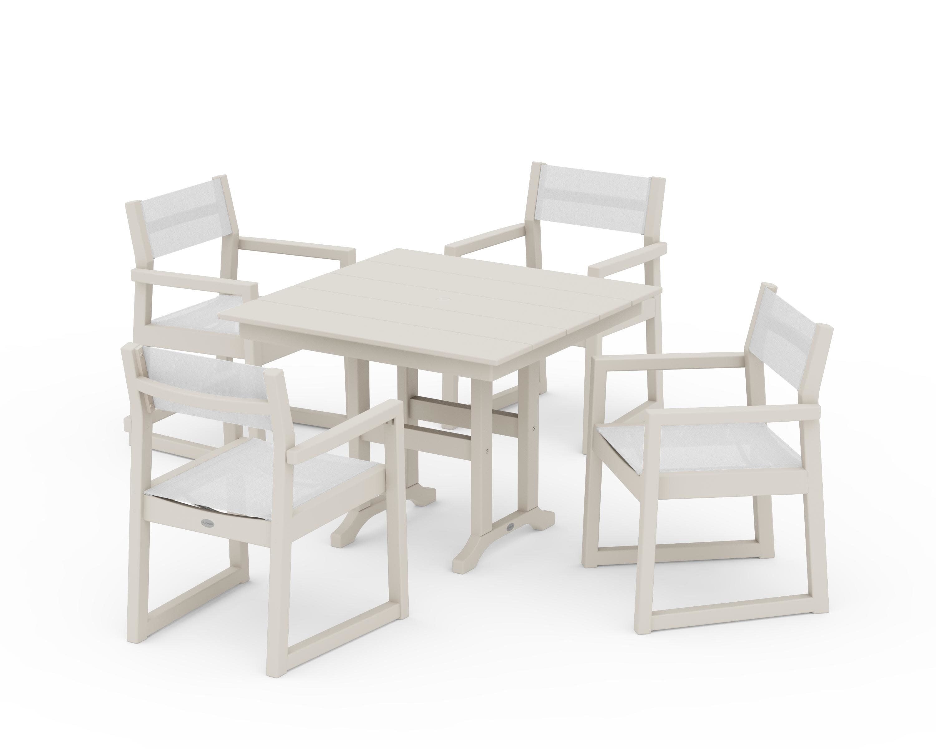 EDGE Sling Arm Chair 5-Piece Farmhouse Dining Set in Sand / White Sling