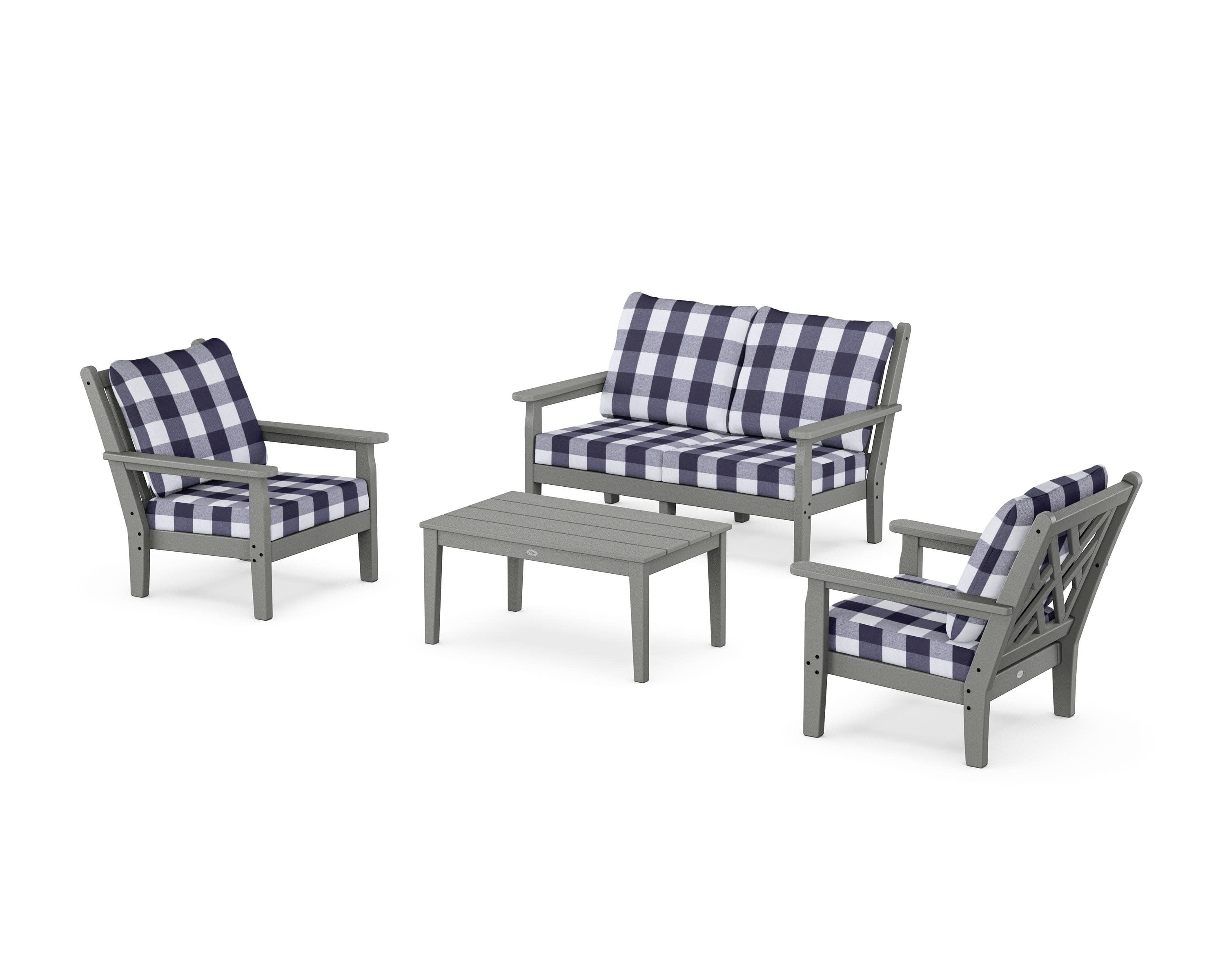 Chippendale 4-Piece Deep Seating Set with Loveseat in Slate Grey / Buffalo Plaid Navy