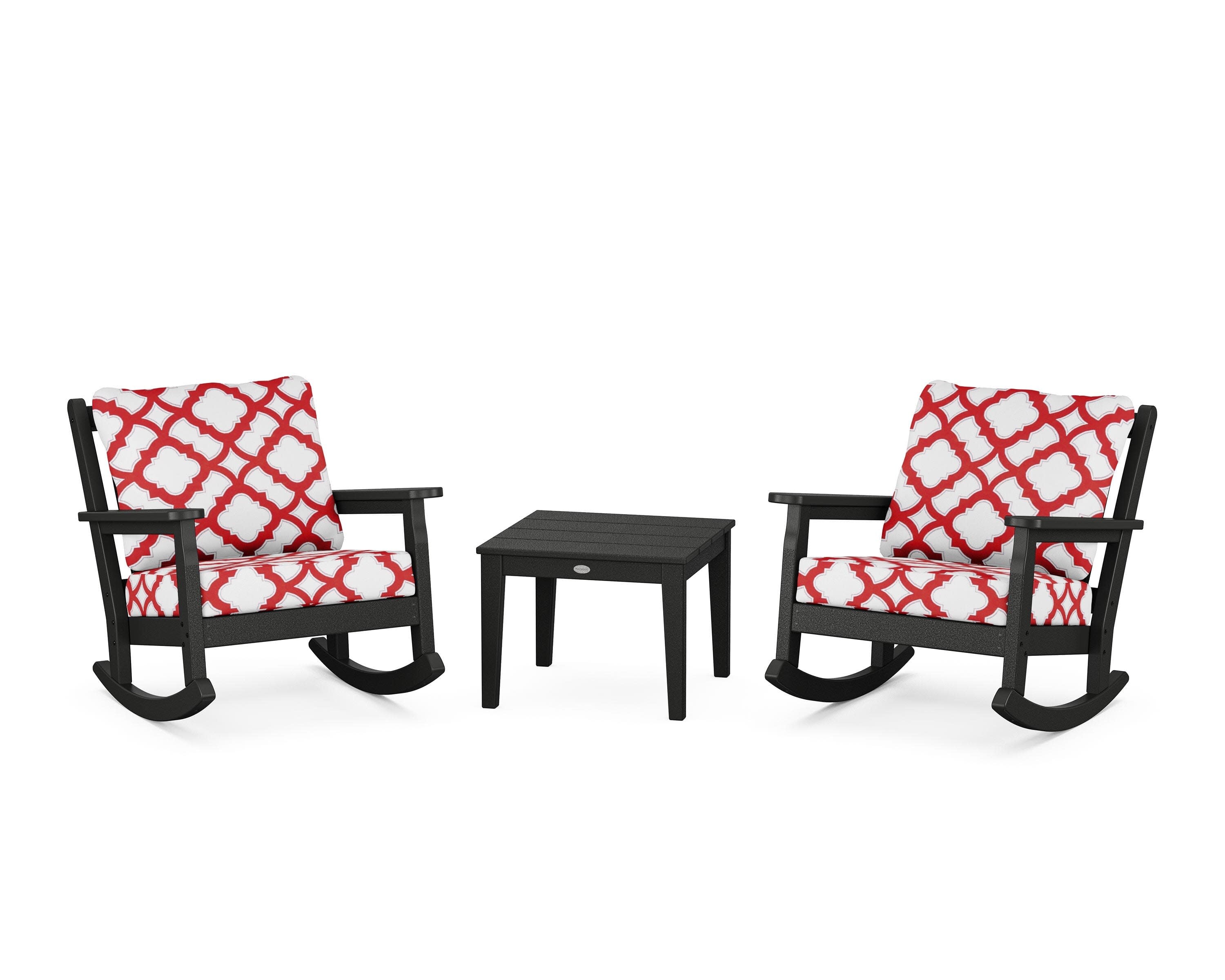 Chippendale 3-Piece Deep Seating Rocker Set in Black / Trellis Crimson