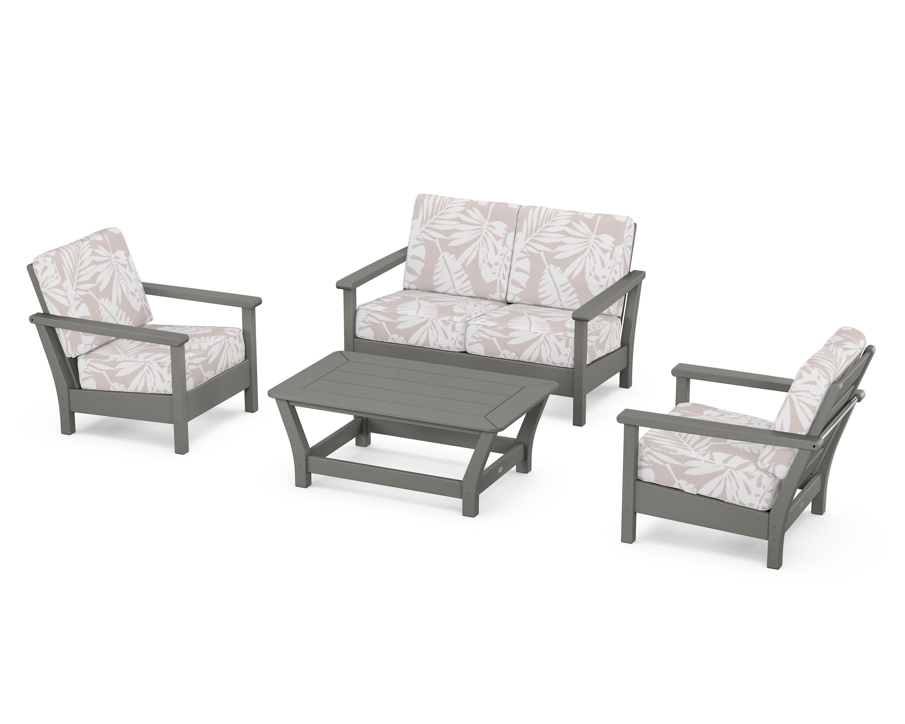Harbour 4-Piece Deep Seating Set in Slate Grey / Leaf Dune Burlap