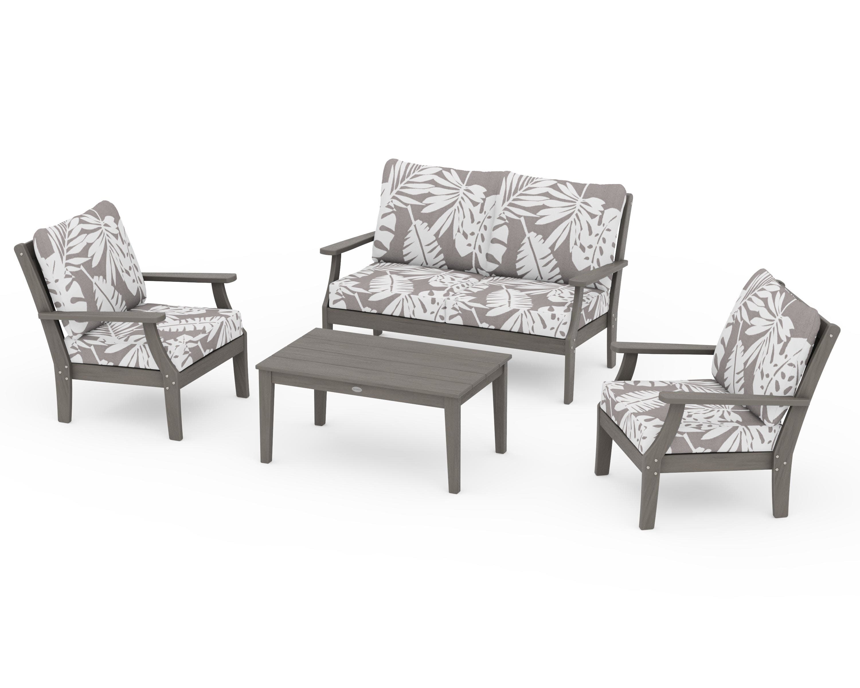 Braxton 4-Piece Deep Seating Chair Set in Driftwood / Leaf Grey Mist