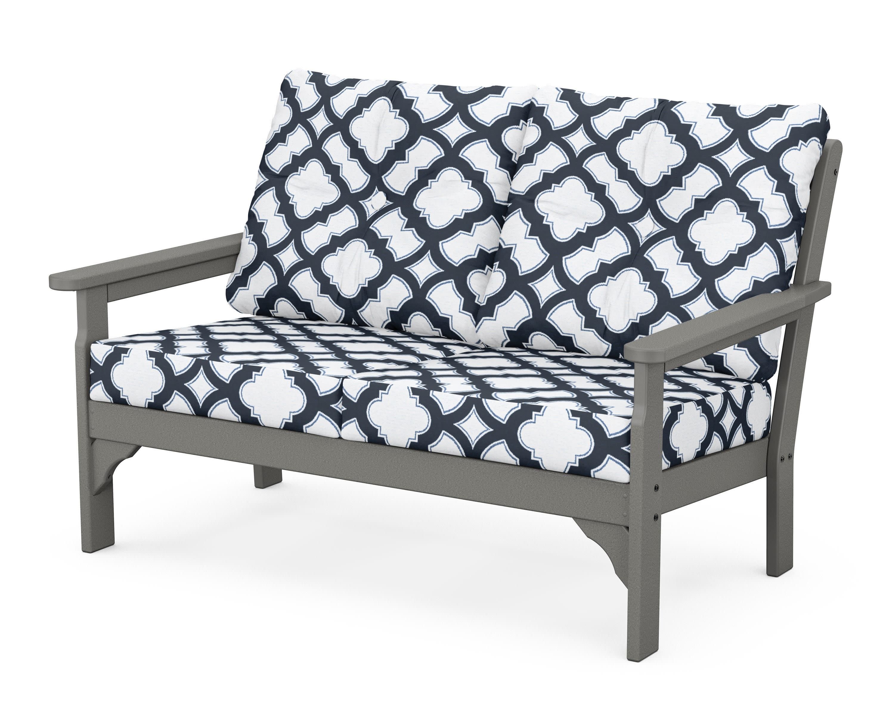 Vineyard Deep Seating Loveseat in Slate Grey / Trellis Marine Indigo