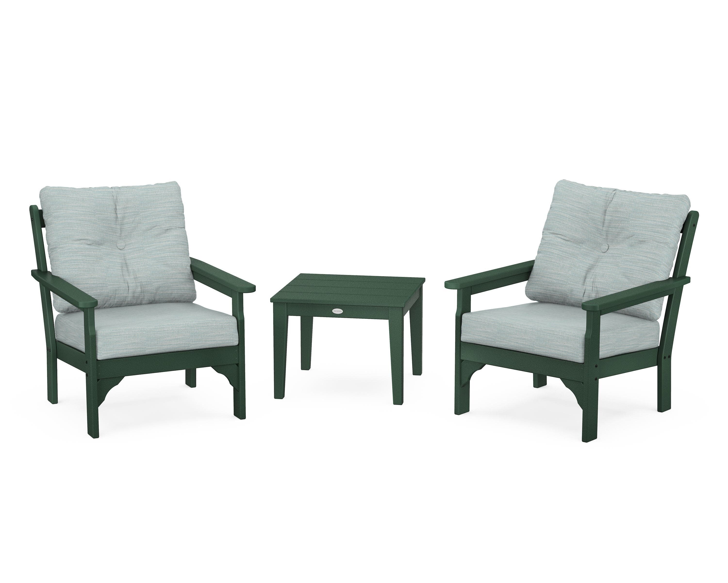 Vineyard 3-Piece Deep Seating Set in Green / Soothe Mist