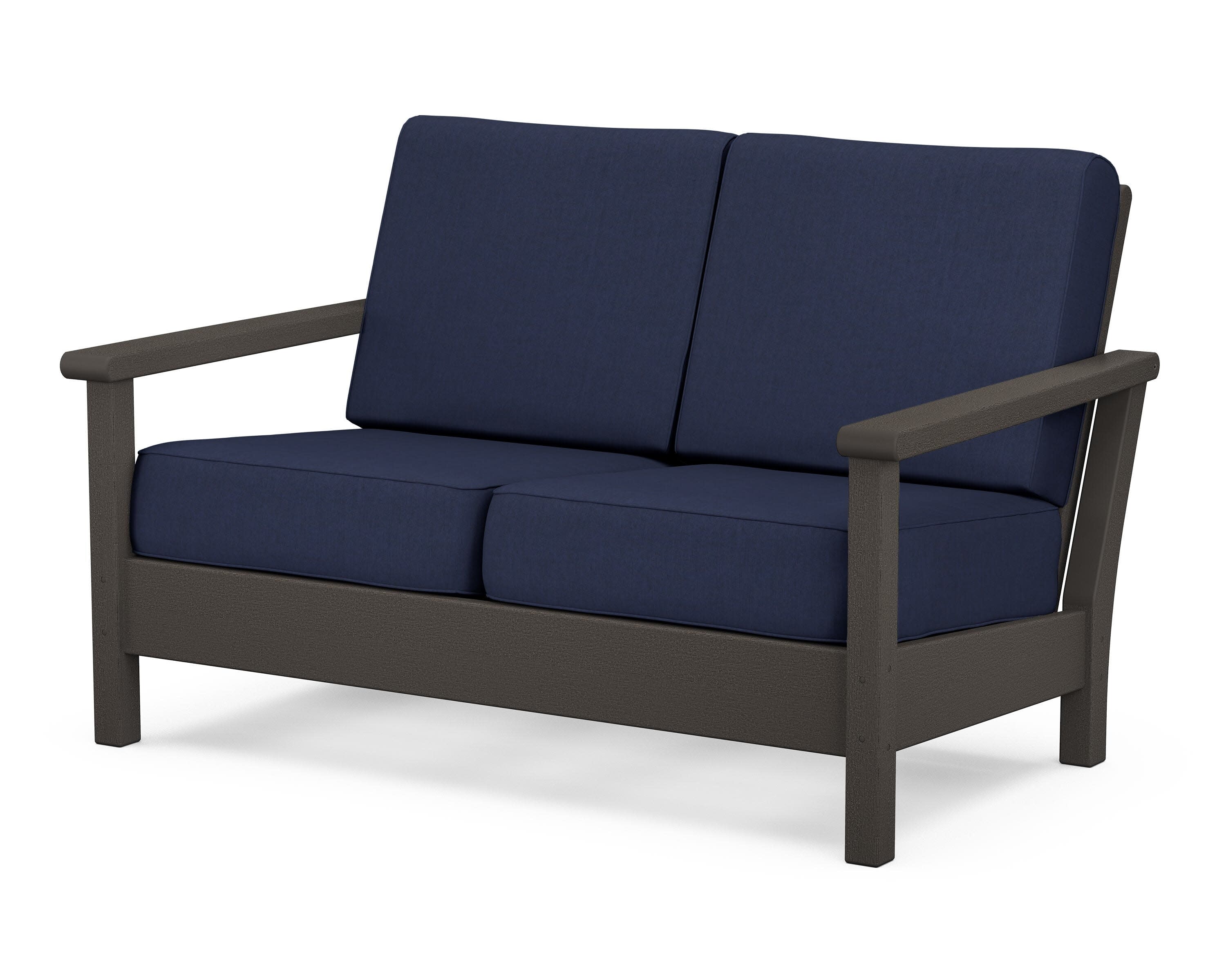 Harbour Deep Seating Loveseat in Vintage Coffee / Spectrum Indigo