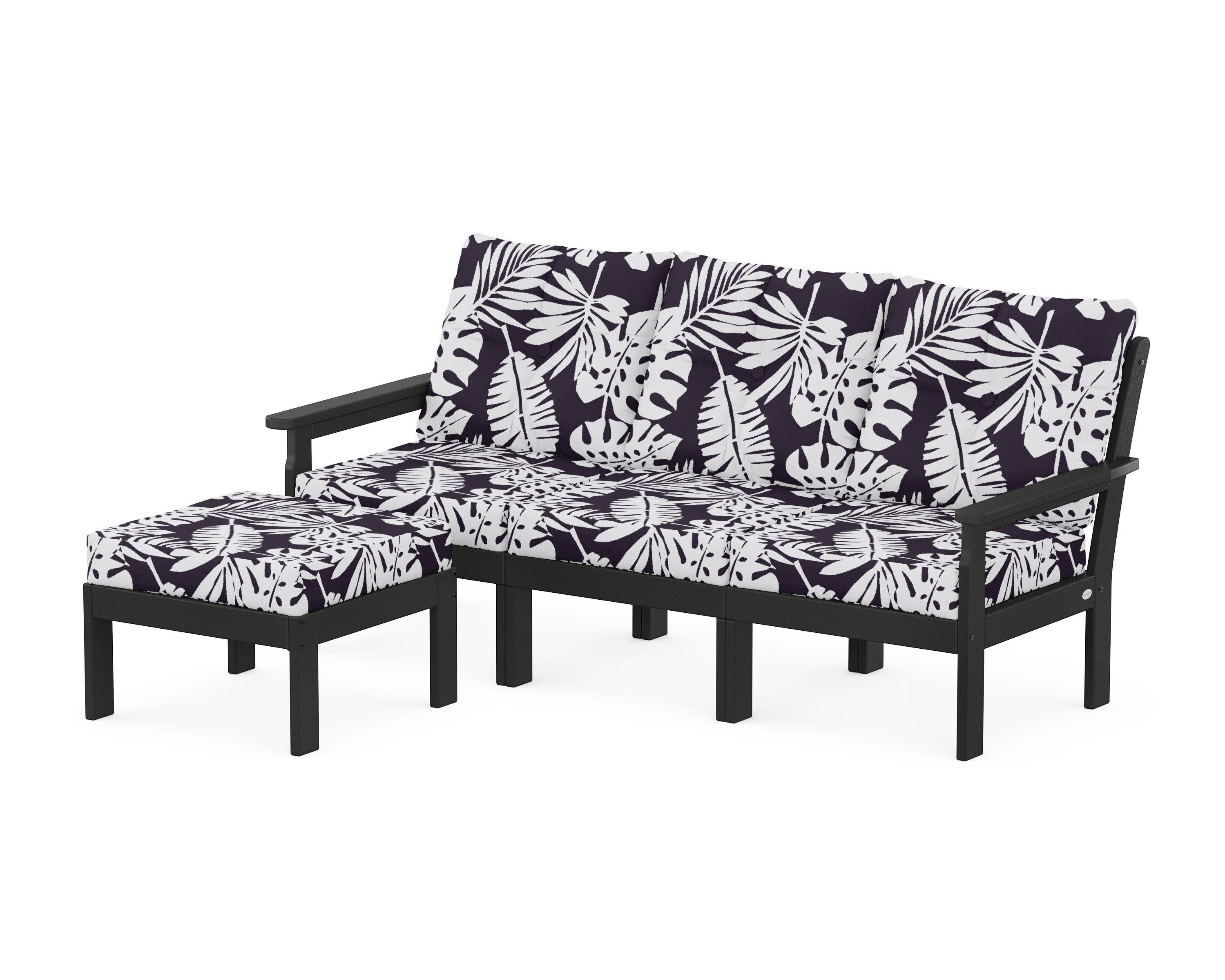 Vineyard 4-Piece Sectional with Ottoman in Black / Leaf Navy