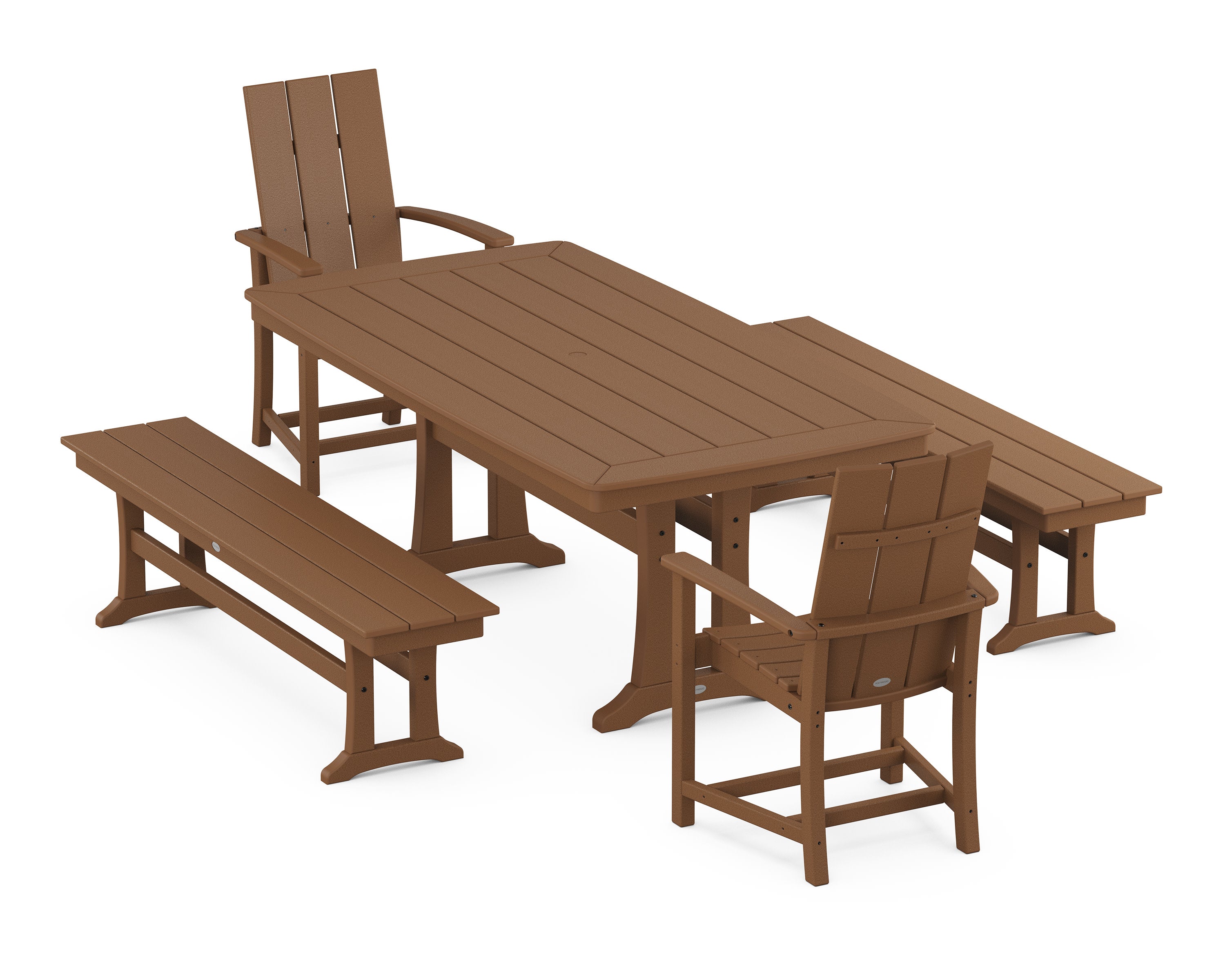 Modern Adirondack 5-Piece Dining Set with Trestle Legs in Teak