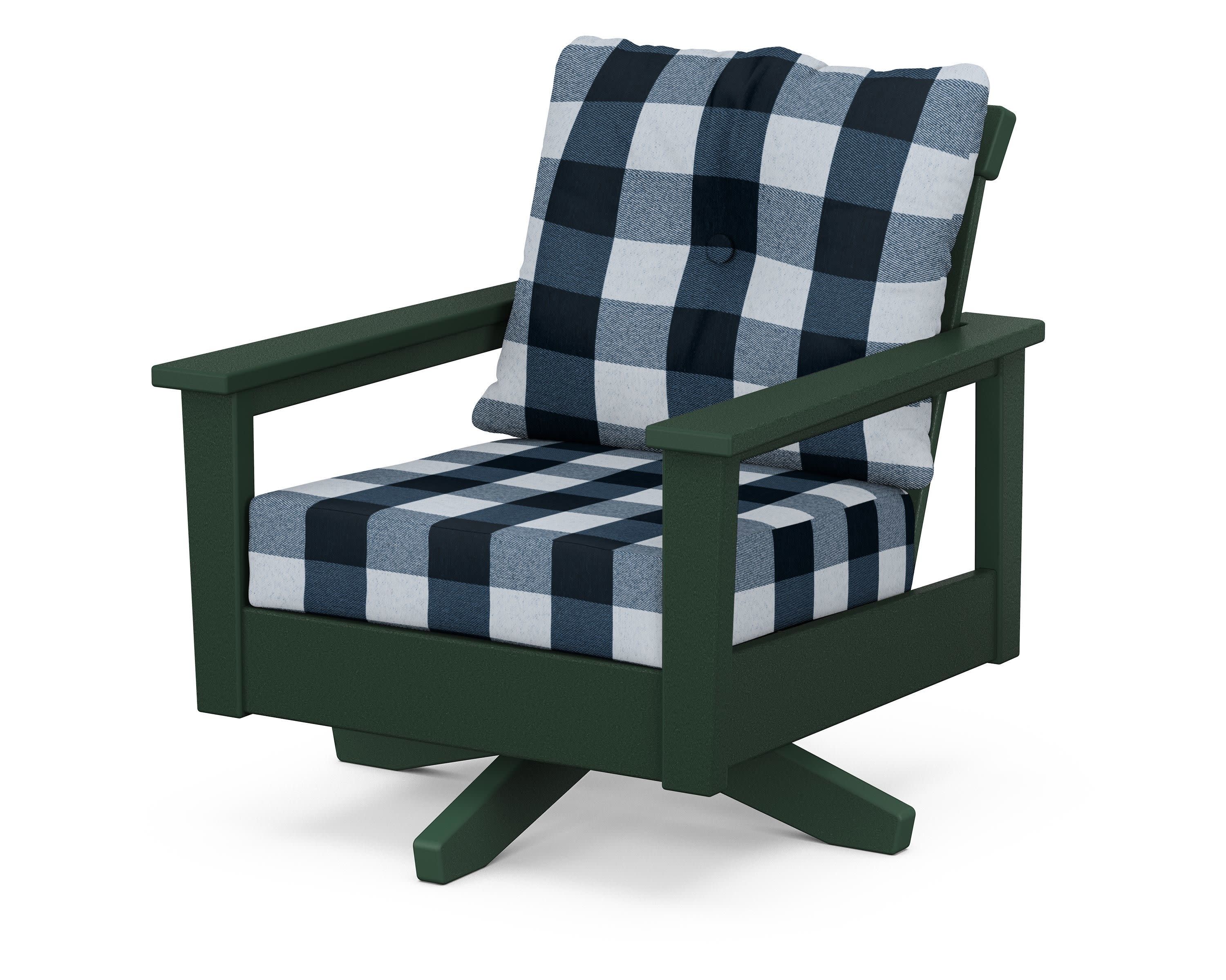 Prescott Deep Seating Swivel Chair in Green / Buffalo Plaid Marine Indigo