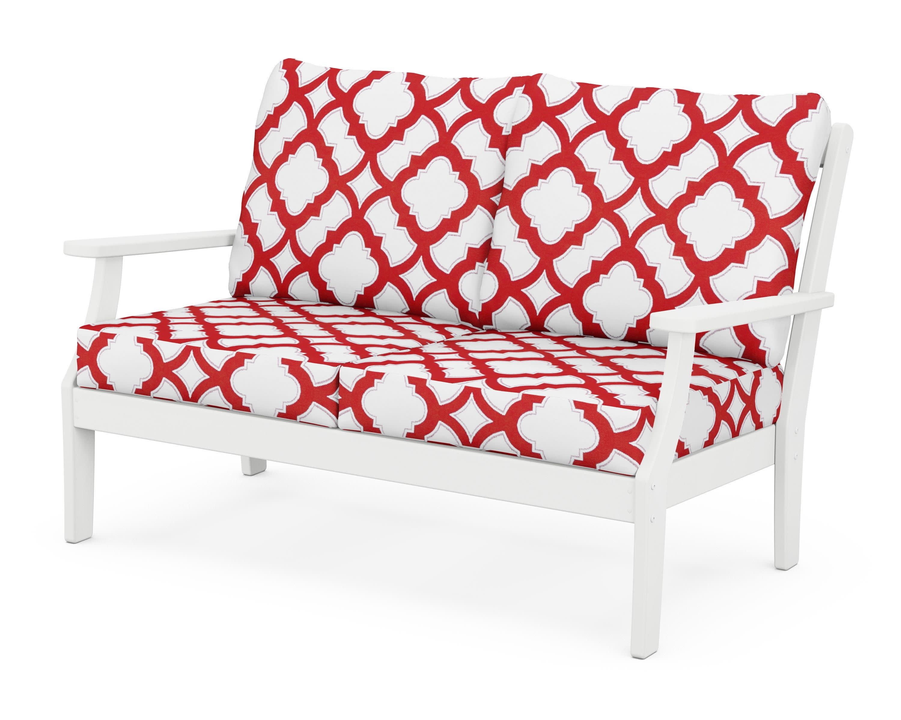 Braxton Deep Seating Loveseat in White / Trellis Crimson