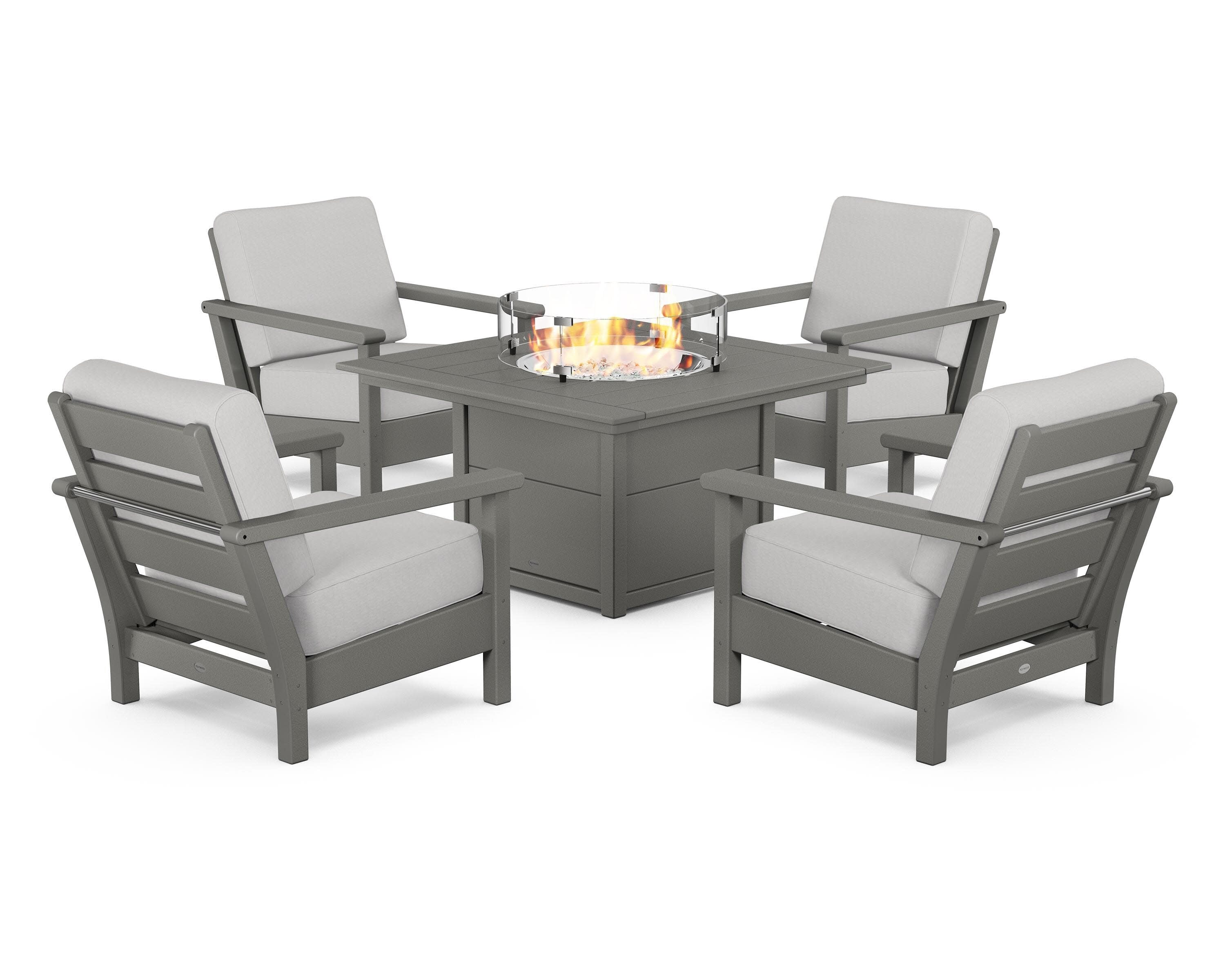 Harbour 5-Piece Conversation Set with Fire Pit Table in Slate Grey / Diamond in the Rough