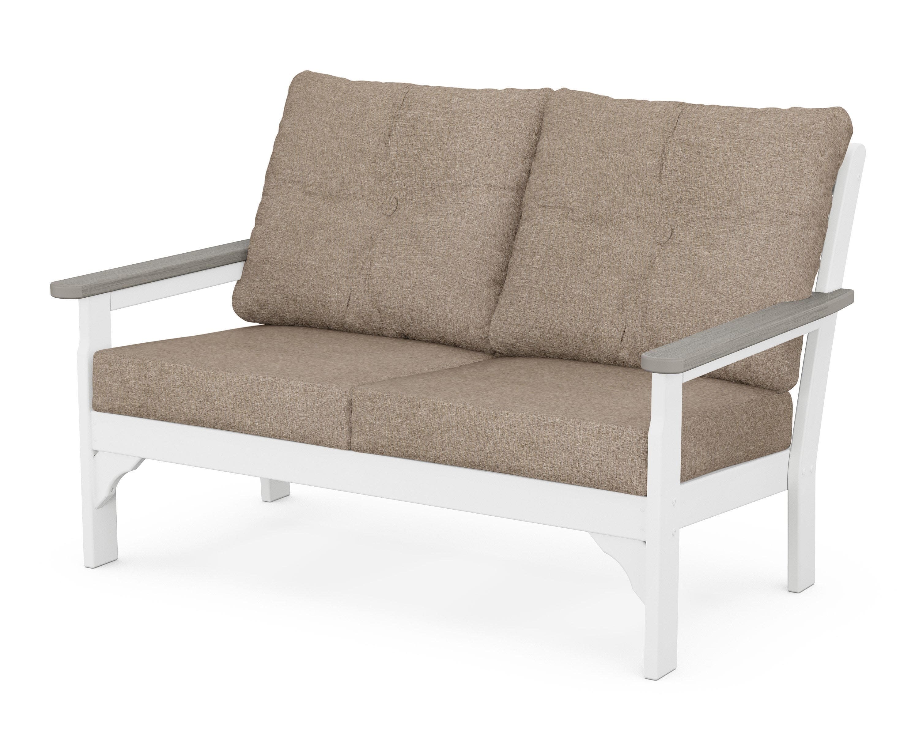 Vineyard Deep Seating Loveseat in White / Driftwood / Spiced Burlap