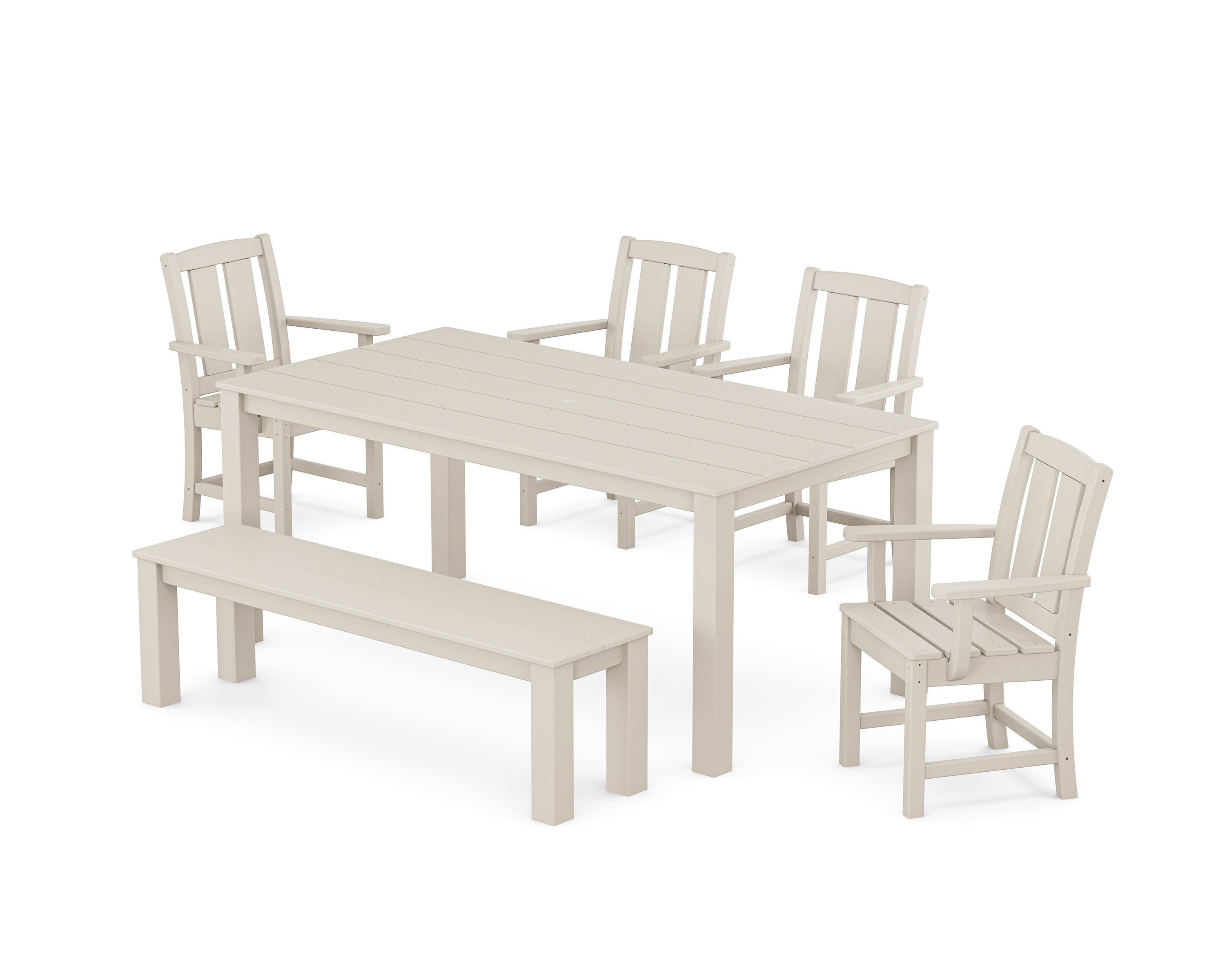 Mission 6-Piece Parsons Dining Set with Bench in Sand