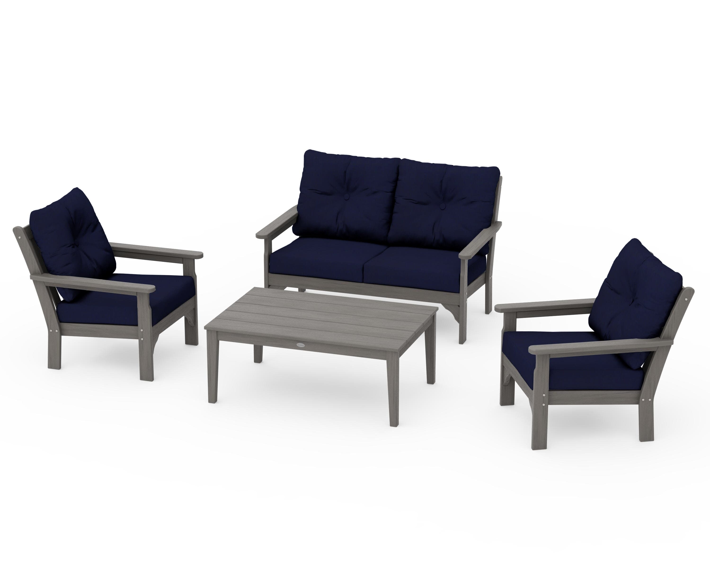 Vineyard 4-Piece Deep Seating Set in Driftwood / Navy