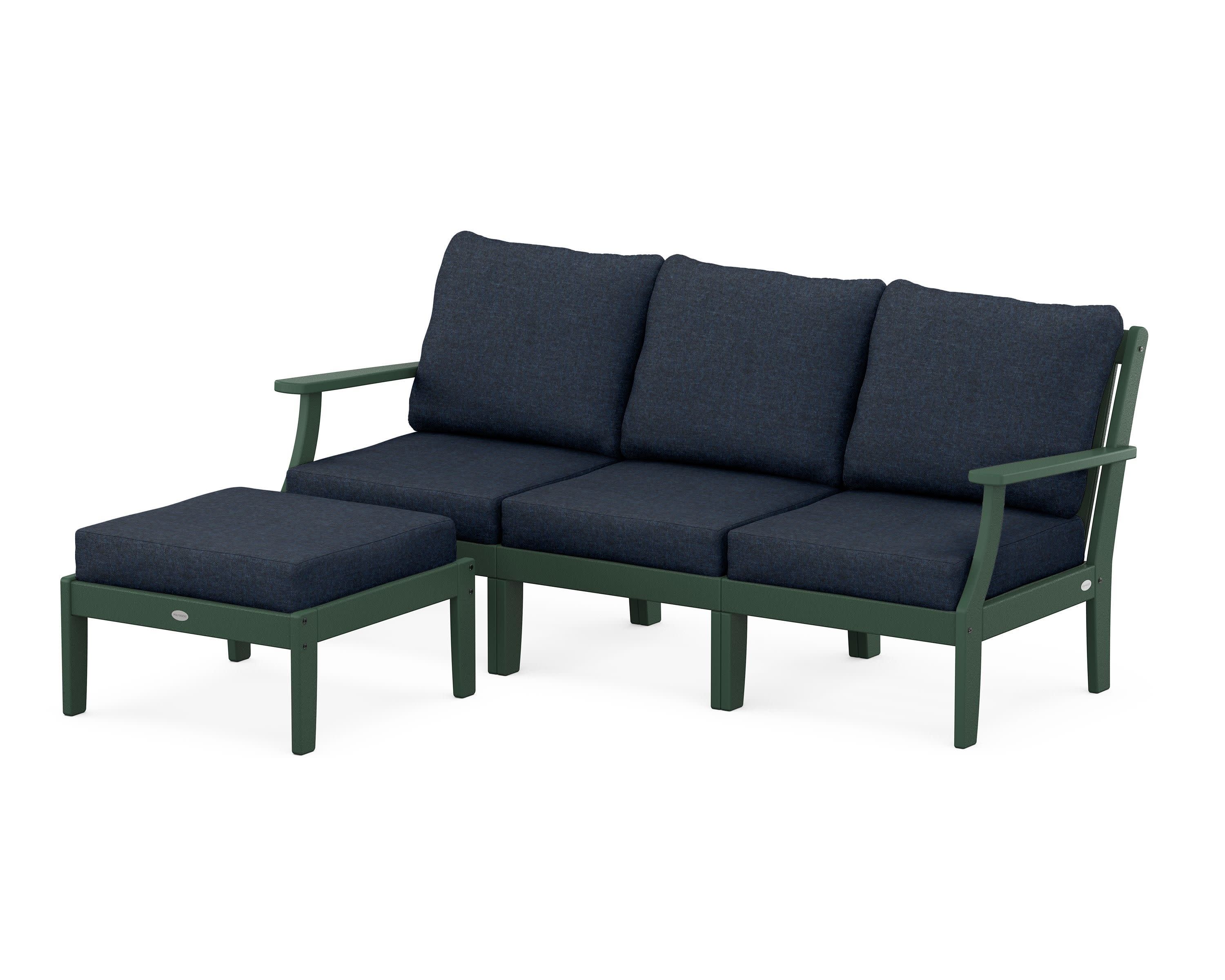 Braxton Modular 4-Piece Deep Seating Set with Ottoman in Green / Marine Indigo