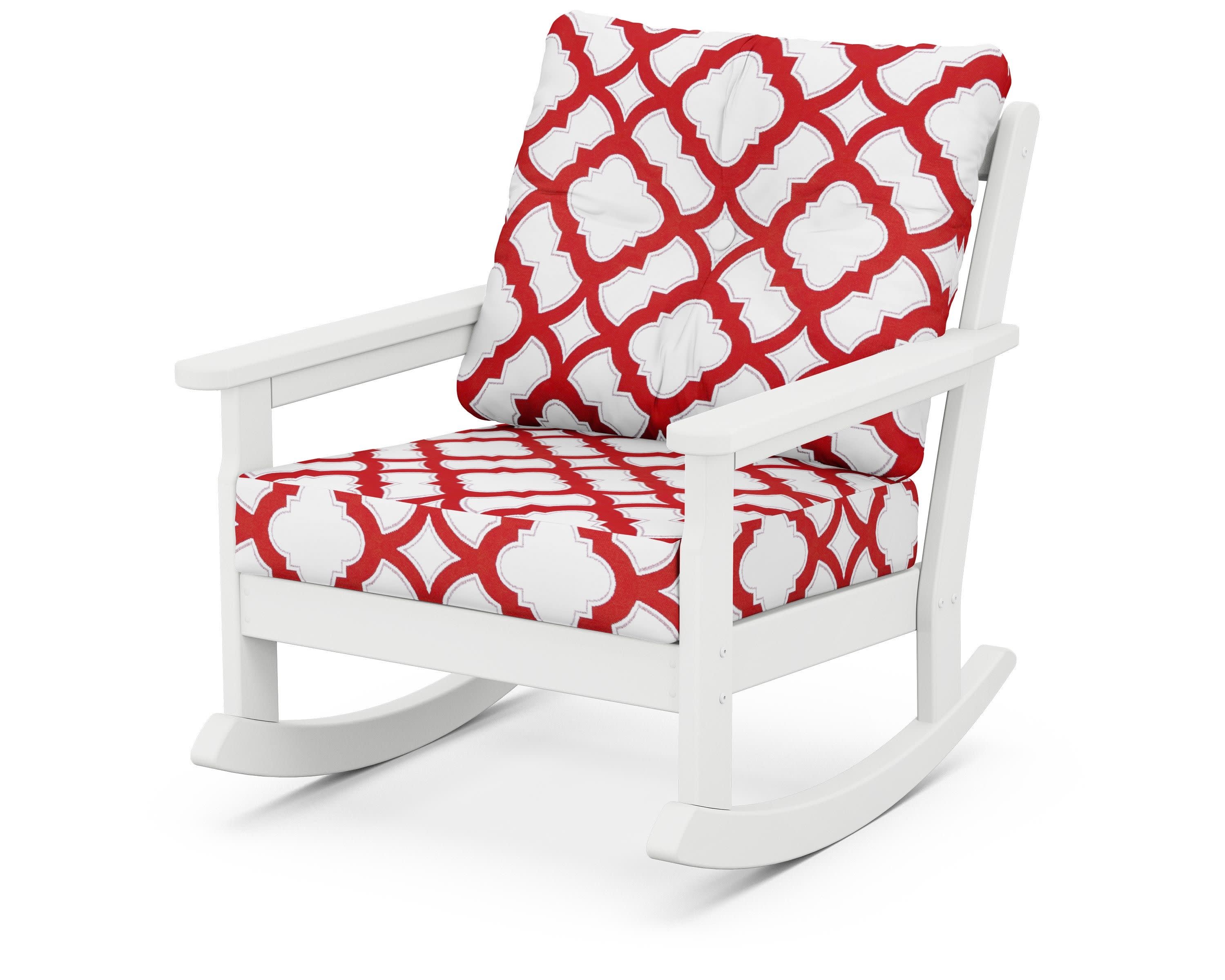 Vineyard Deep Seating Rocking Chair in White / Trellis Crimson