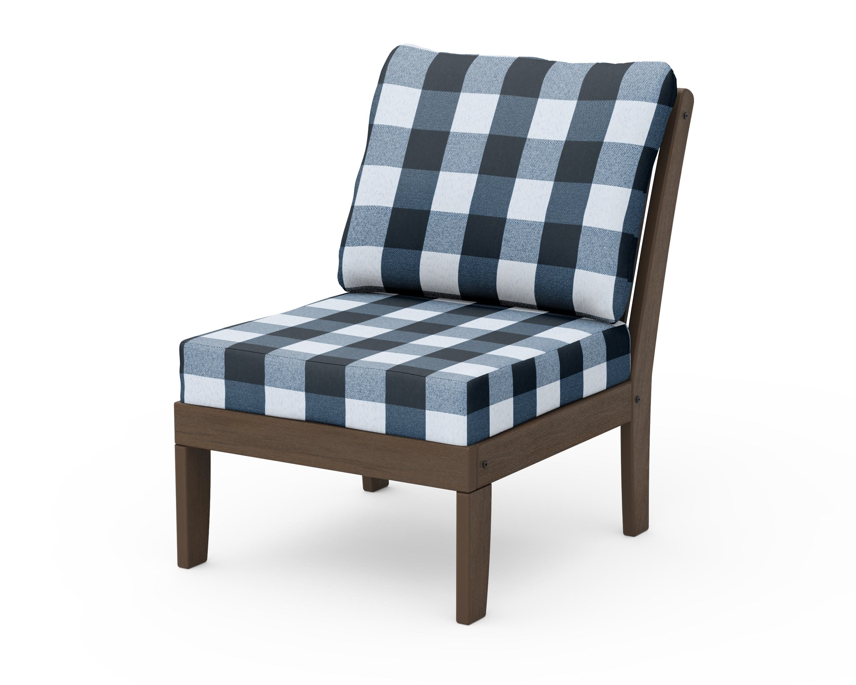 Braxton Modular Armless Chair in Kona / Buffalo Plaid Marine Indigo