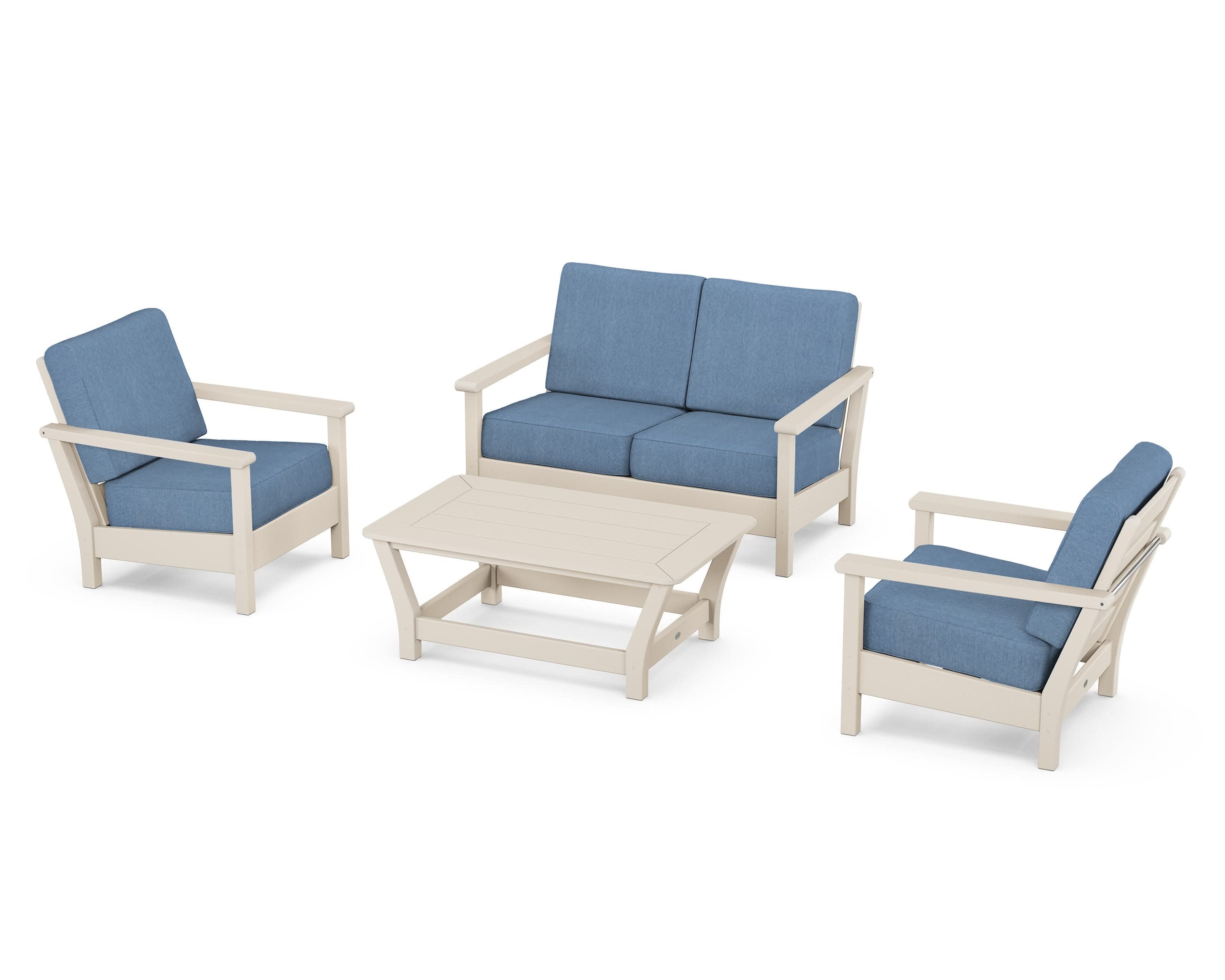 Harbour 4-Piece Deep Seating Set in Sand / Sky Blue