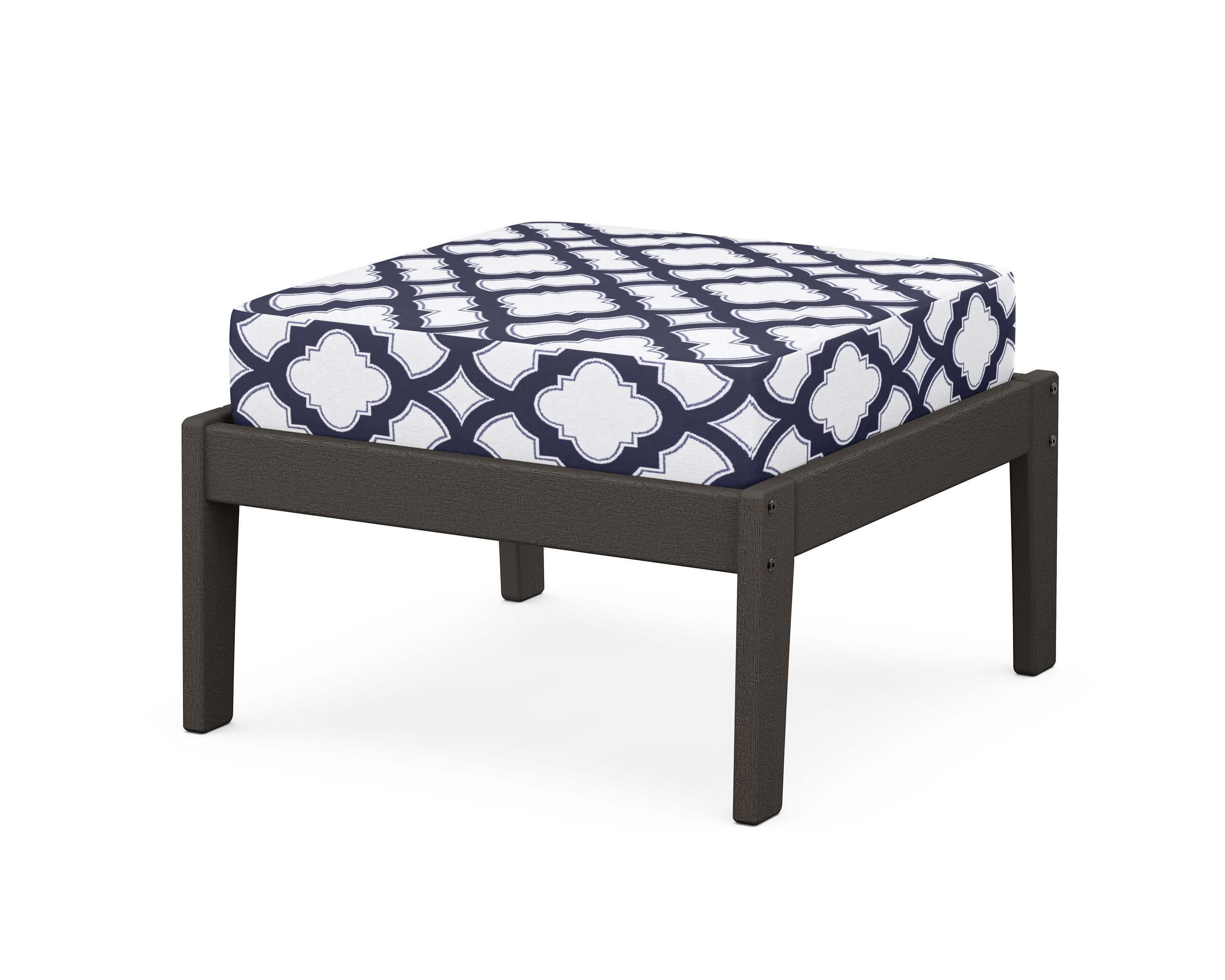 Deep Seating Ottoman in Vintage Coffee / Trellis Navy