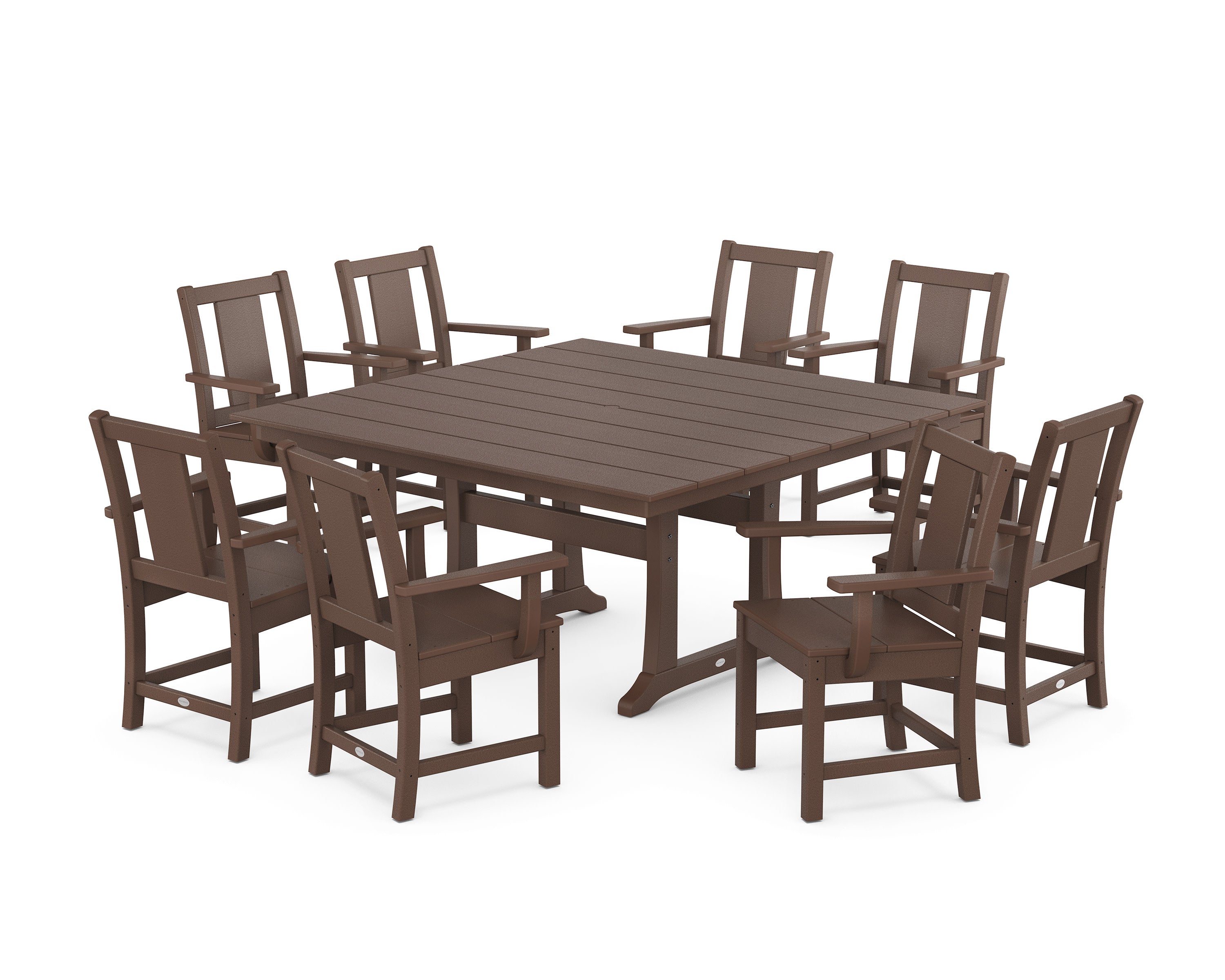 Prairie 9-Piece Square Farmhouse Dining Set with Trestle Legs in Mahogany