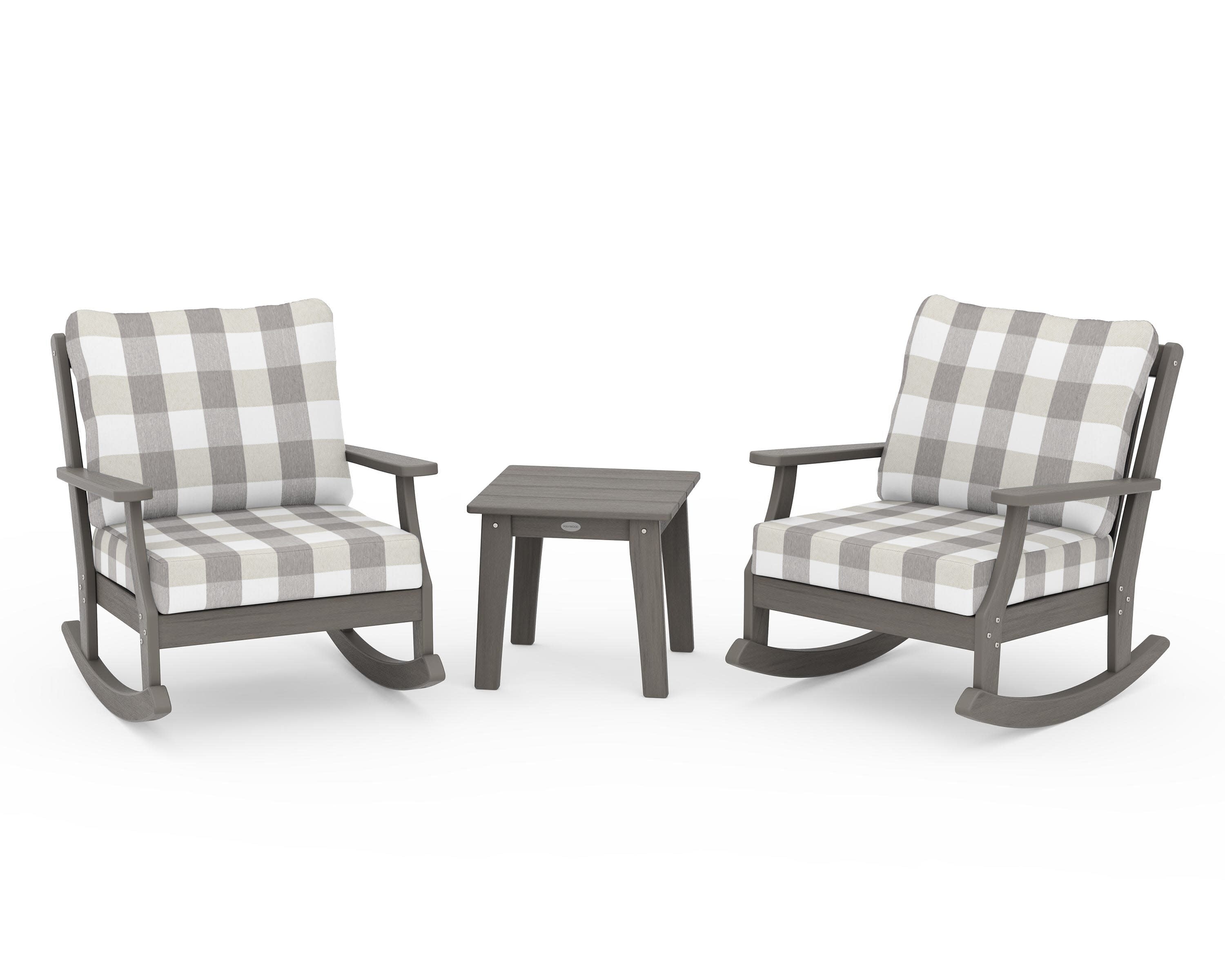 Braxton 3-Piece Deep Seating Rocker Set in Driftwood / Buffalo Plaid Grey Mist