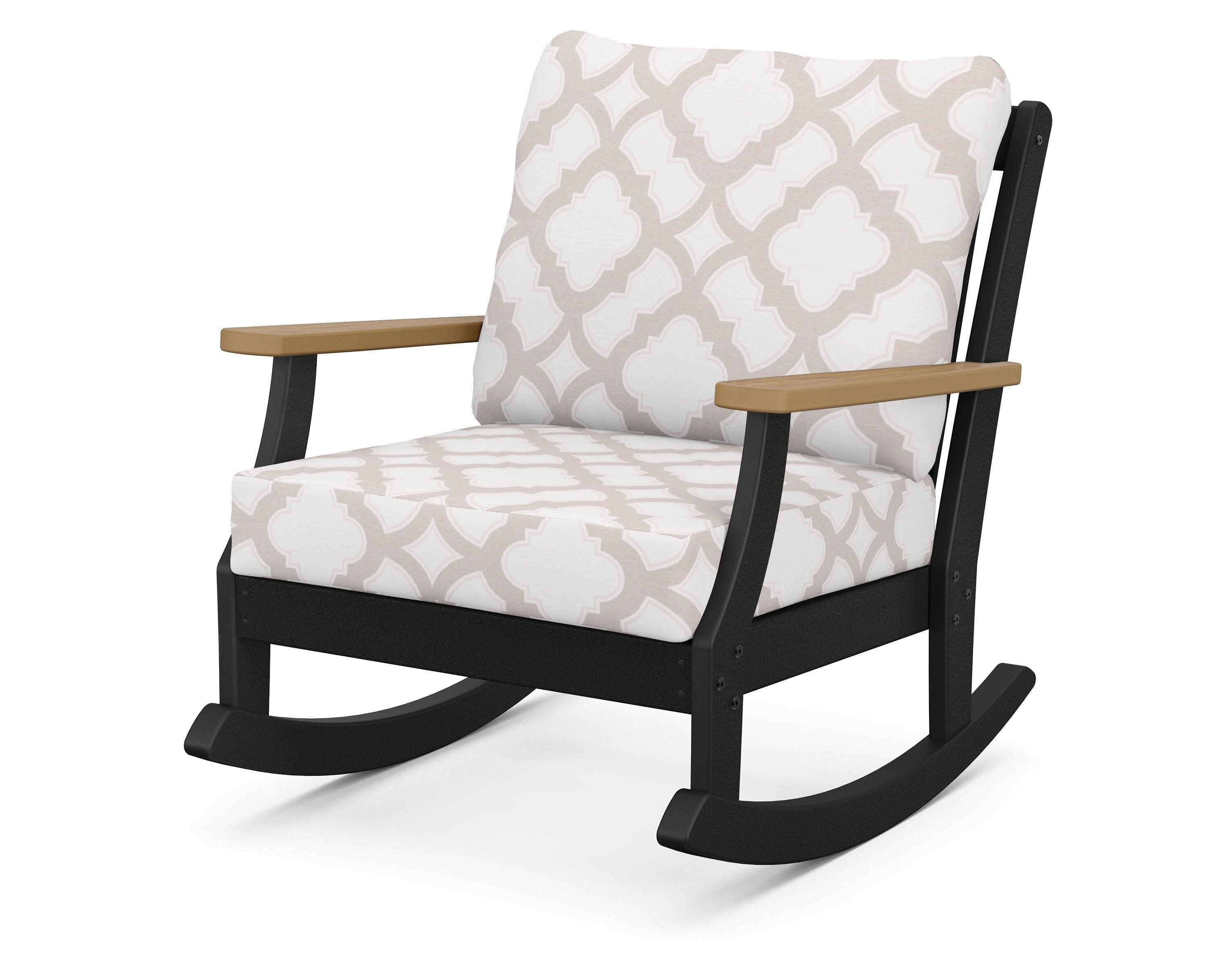 Braxton Deep Seating Rocking Chair in Black / Natural / Trellis Dune Burlap