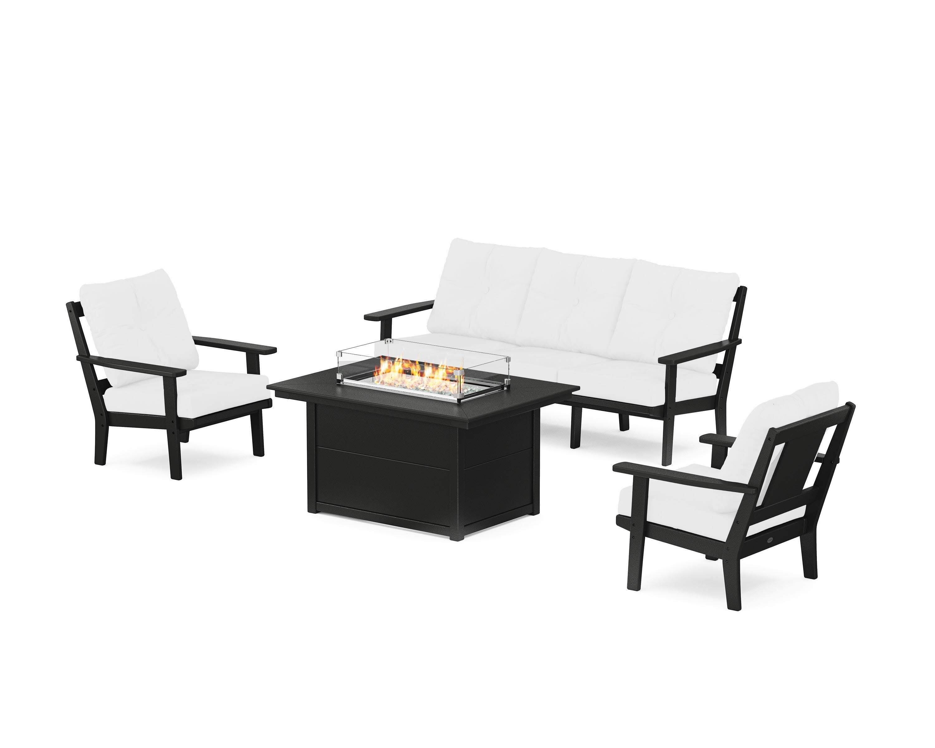 Prairie Deep Seating Fire Pit Table Set in Black / Natural