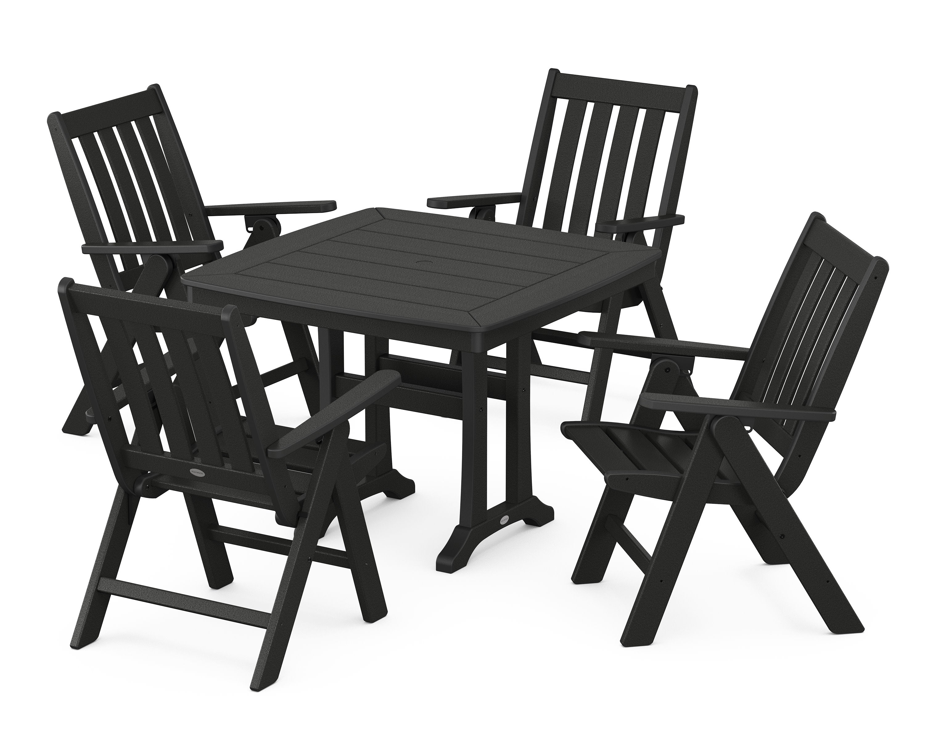 Vineyard Folding 5-Piece Dining Set with Trestle Legs in Black