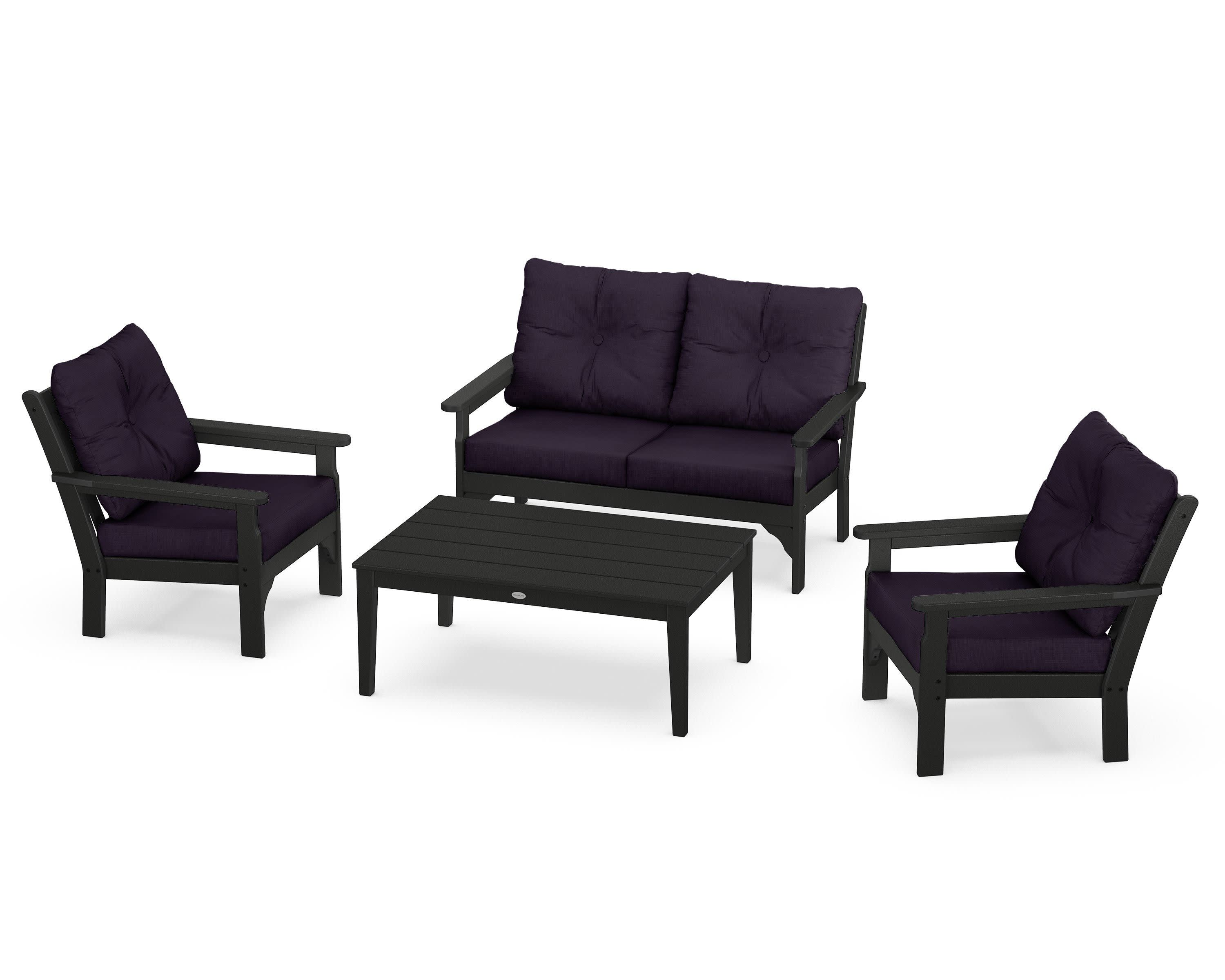 Vineyard 4-Piece Deep Seating Set in Black / Navy Linen