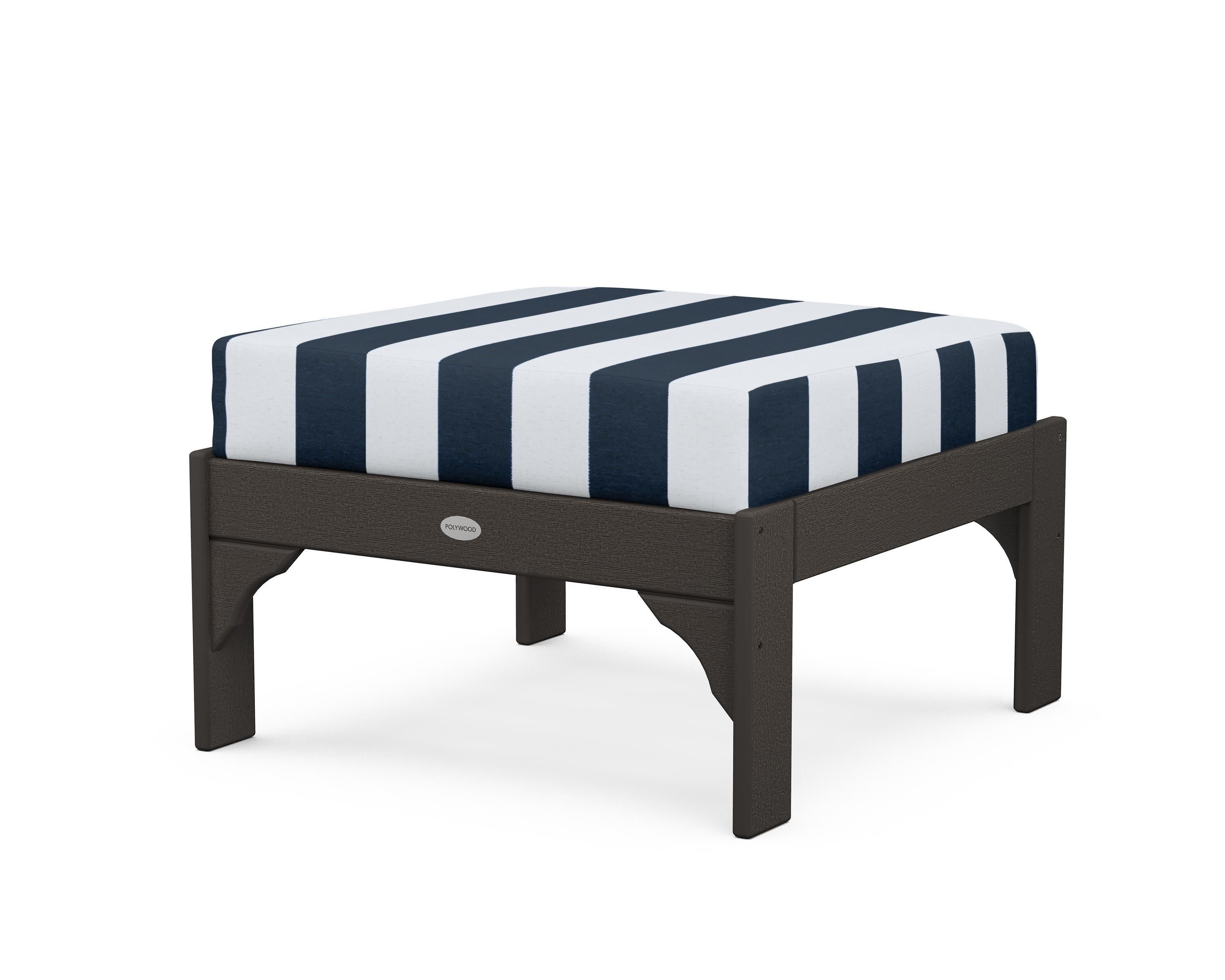 Vineyard Deep Seating Ottoman in Vintage Coffee / Cabana Stripe Marine Indigo