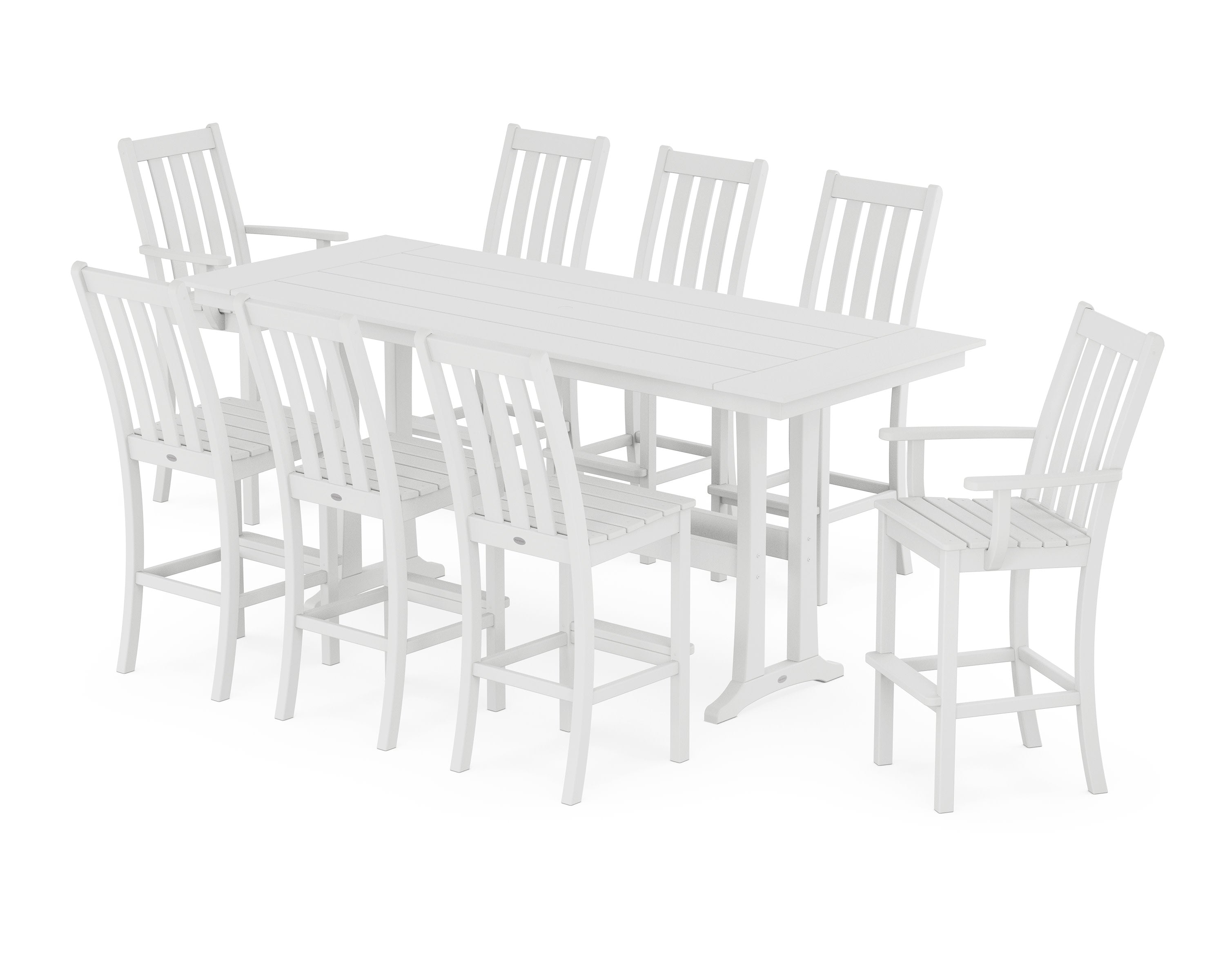 Vineyard 9-Piece Farmhouse Bar Set with Trestle Legs in White