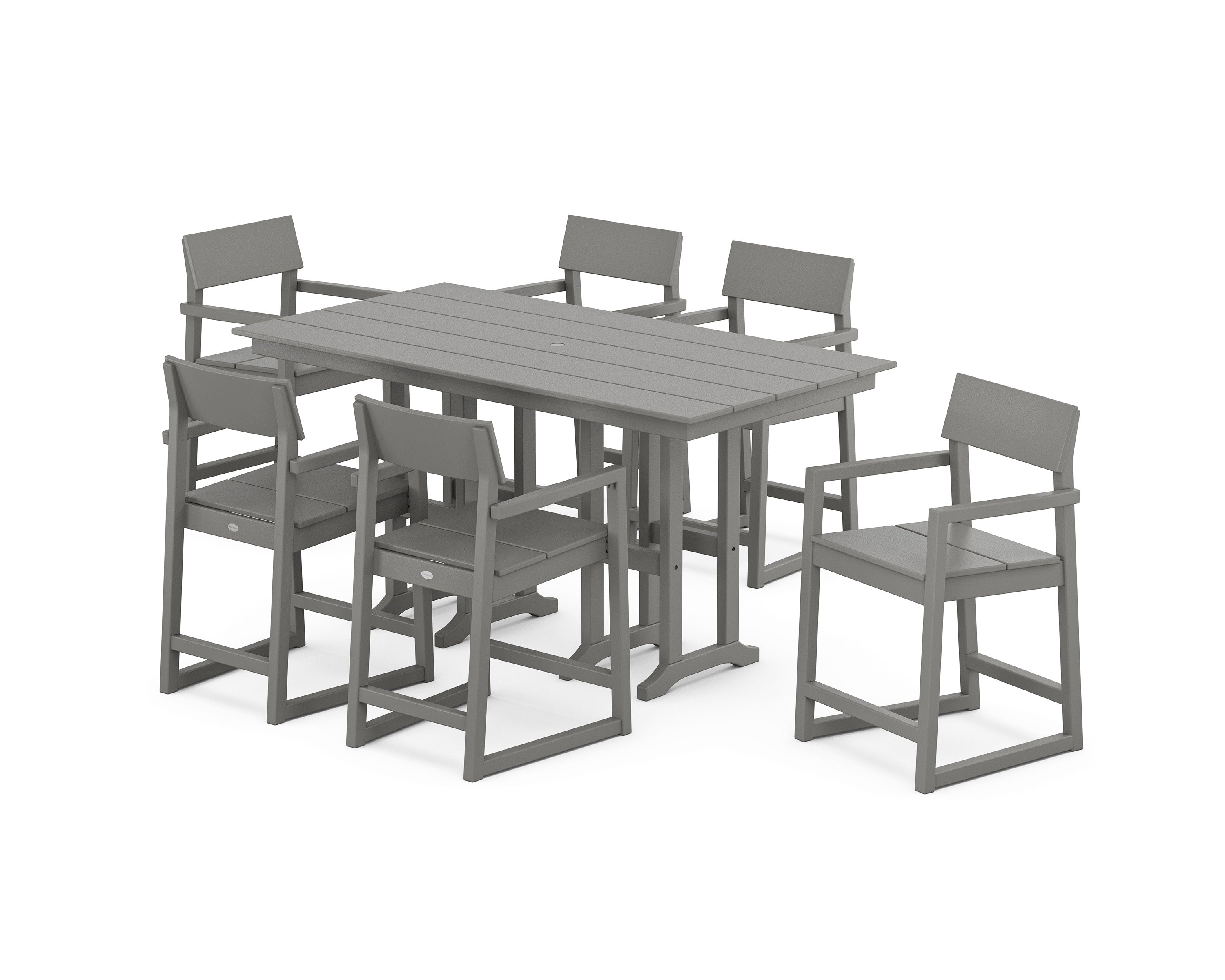 EDGE Arm Chair 7-Piece Farmhouse Counter Set in Slate Grey