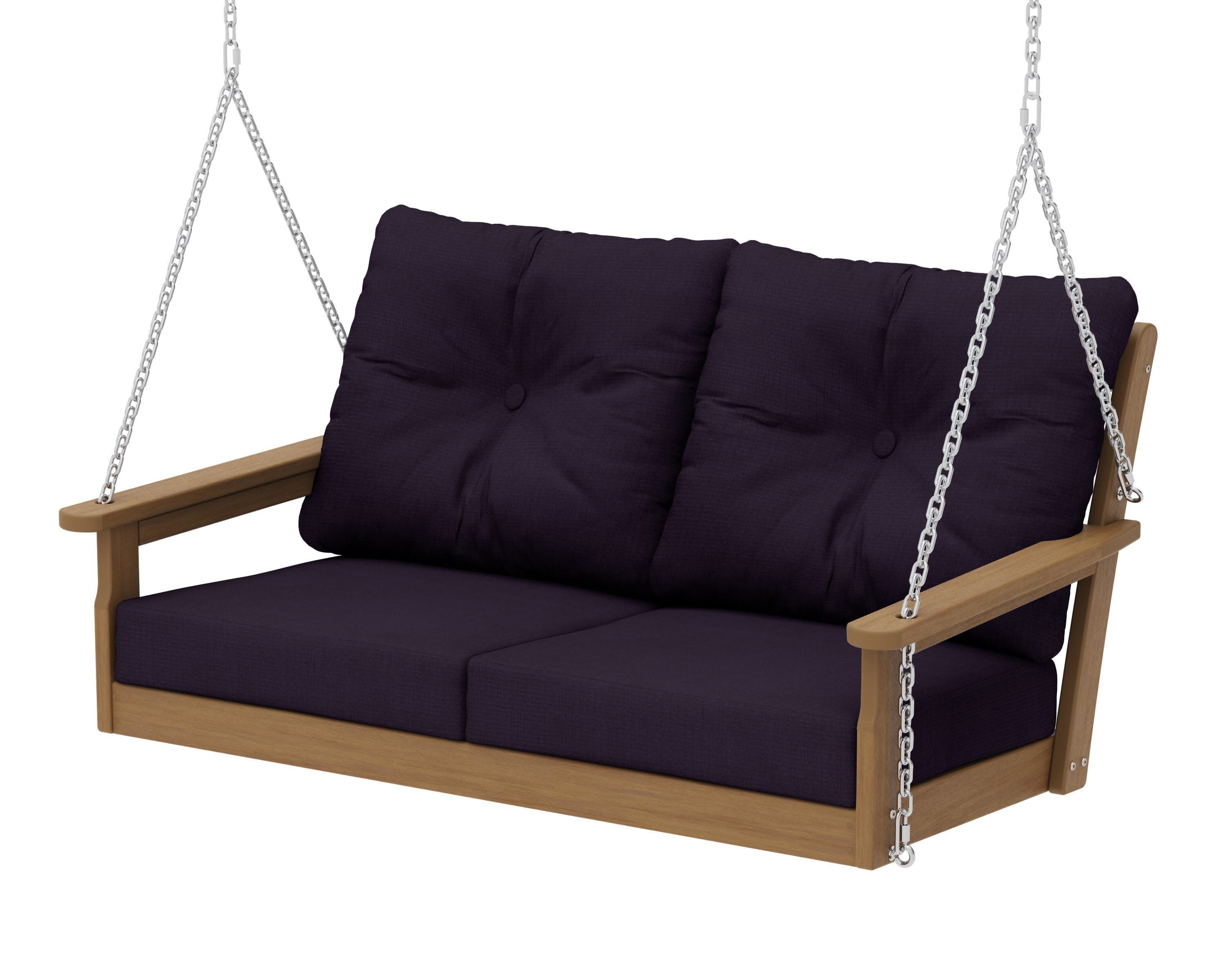 Vineyard Deep Seating Swing in Natural / Navy Linen